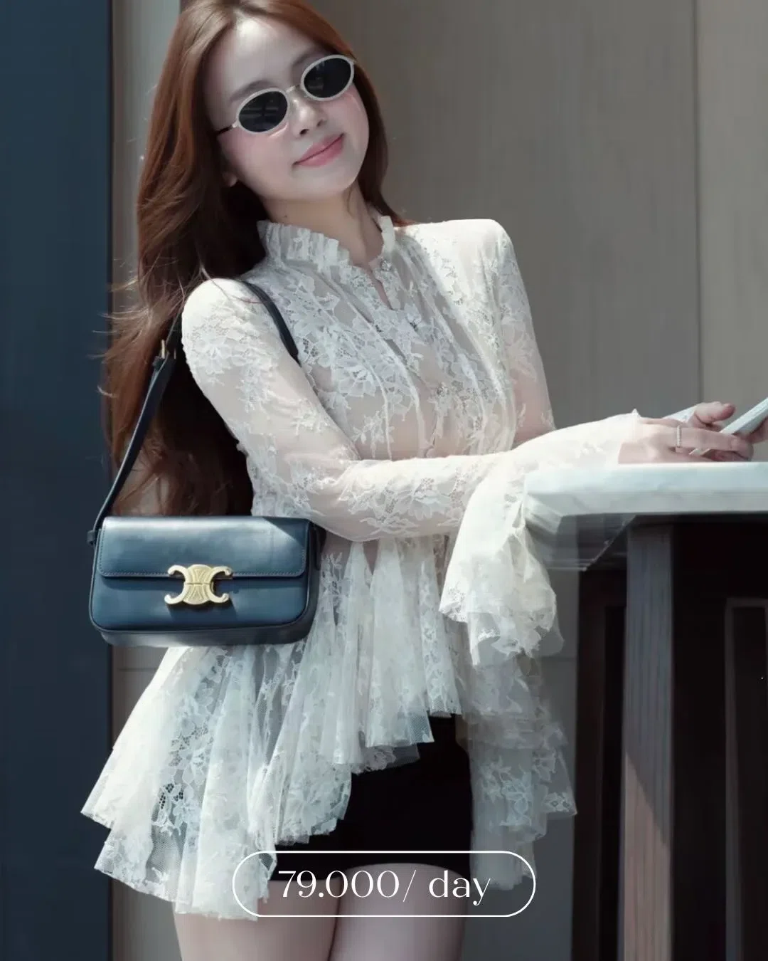 Áo ren hoa bèo dài tay x Quần short 1