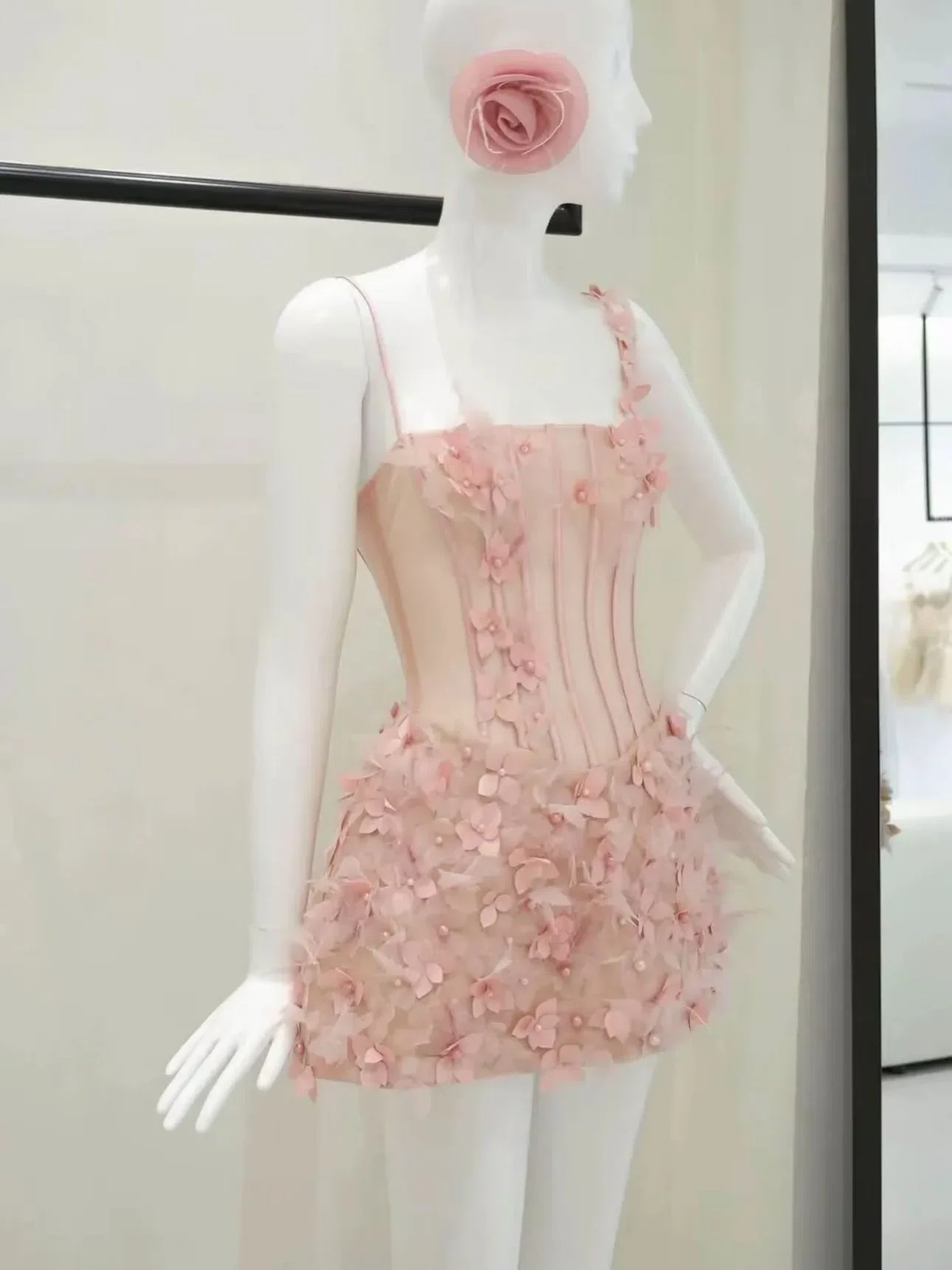 Thaobibi ~ Size S V628 Đầm 2s hoa rơi HỒNG TBB 6
