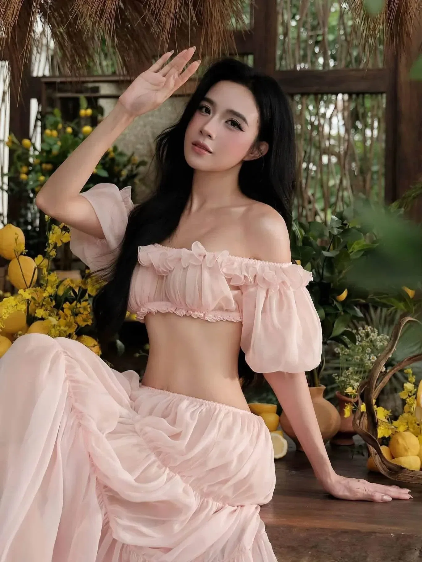 V593 LuNa Set hồng trễ vai (ảnh thật cuối) 5