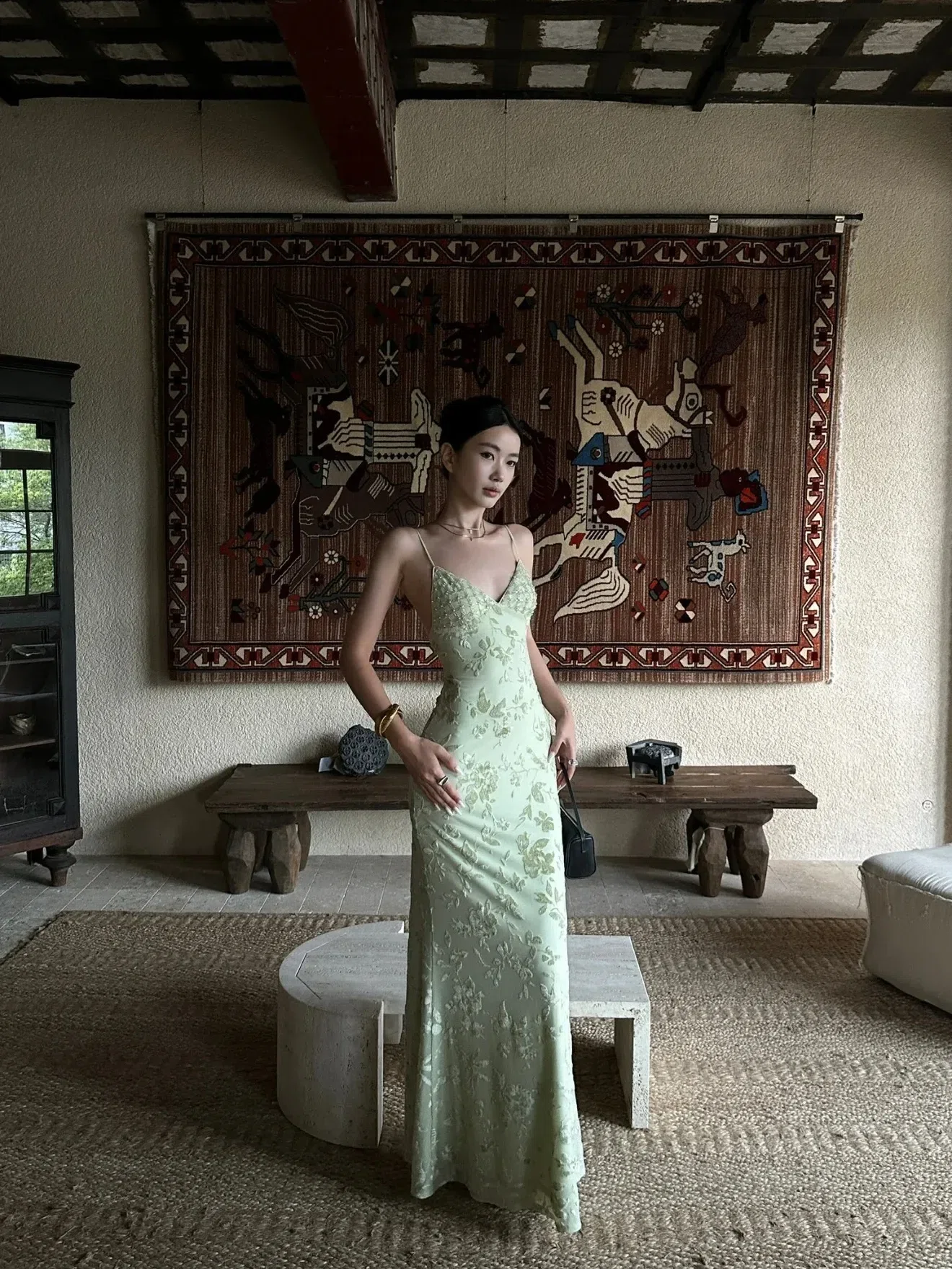 Váy xanh hoa ánh kim DX0016 3