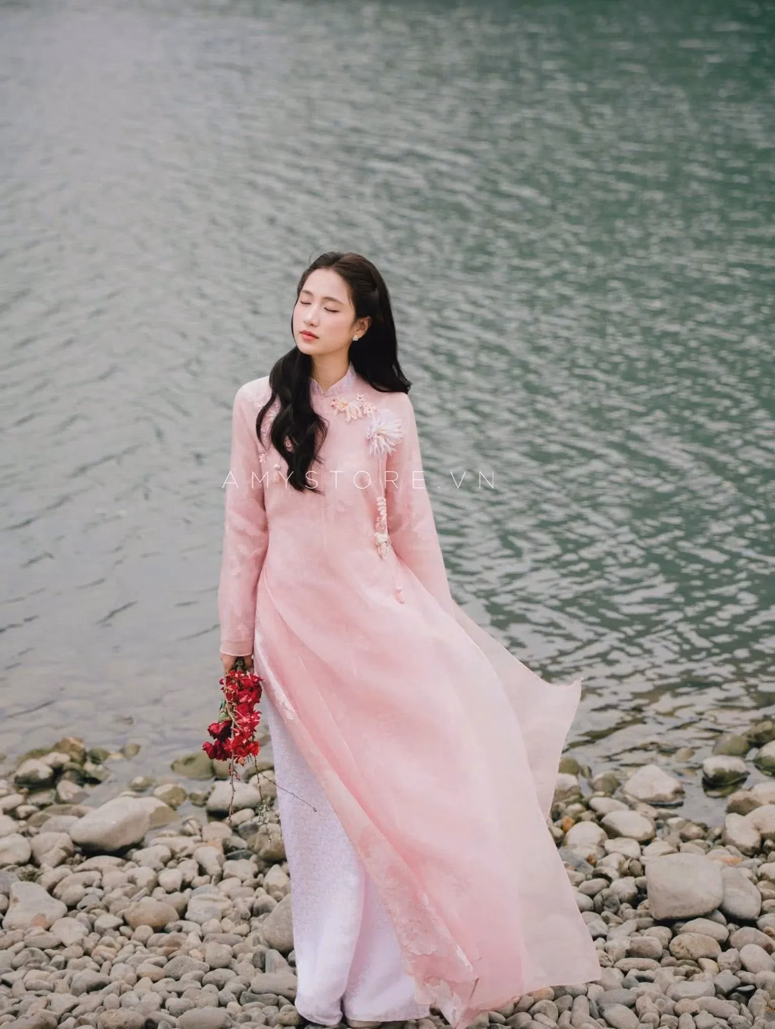 Amy Store áo dài hồng phấn size M fit S,M 7