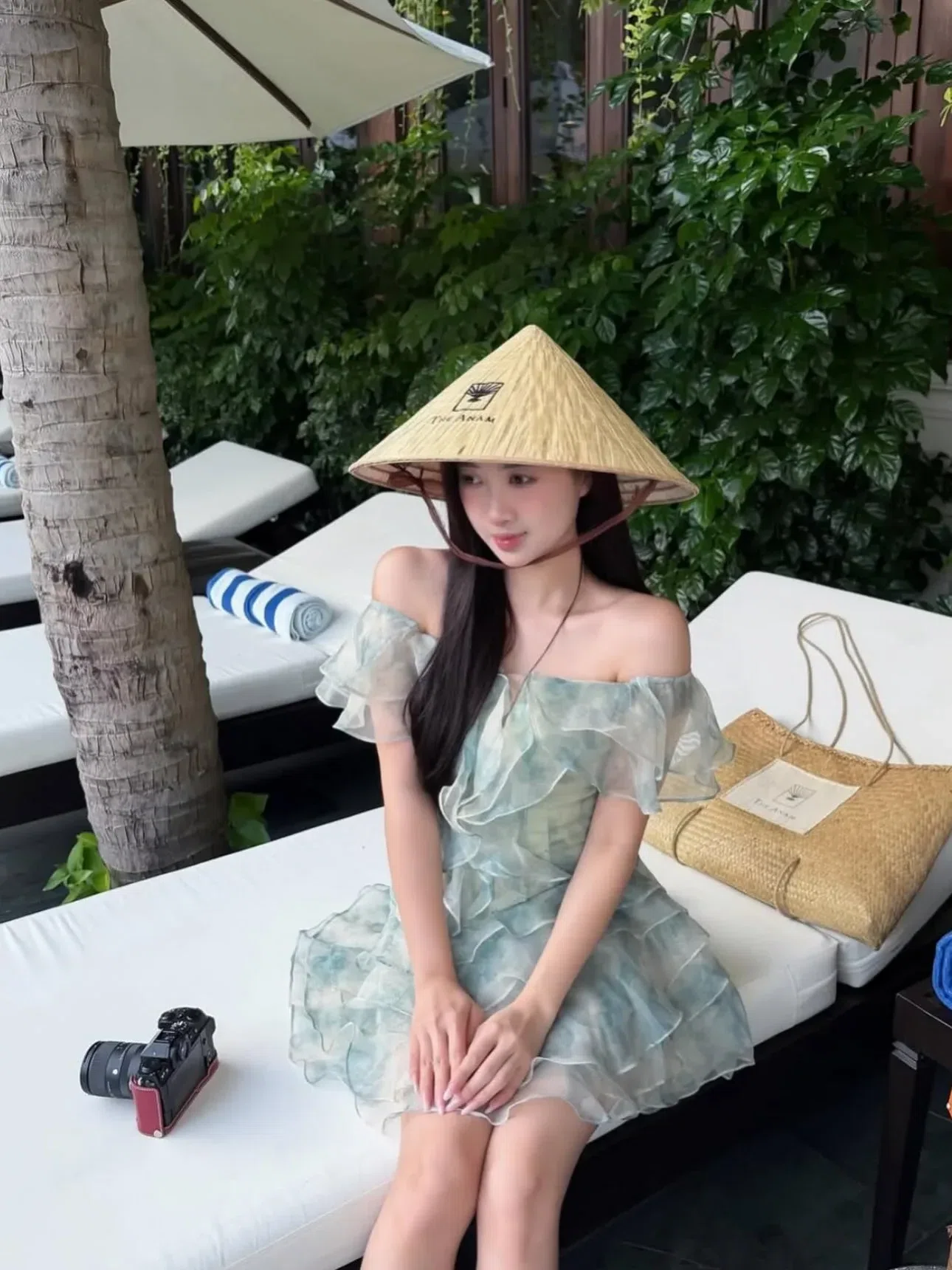 Váy trễ vai voan Olv xanh 9