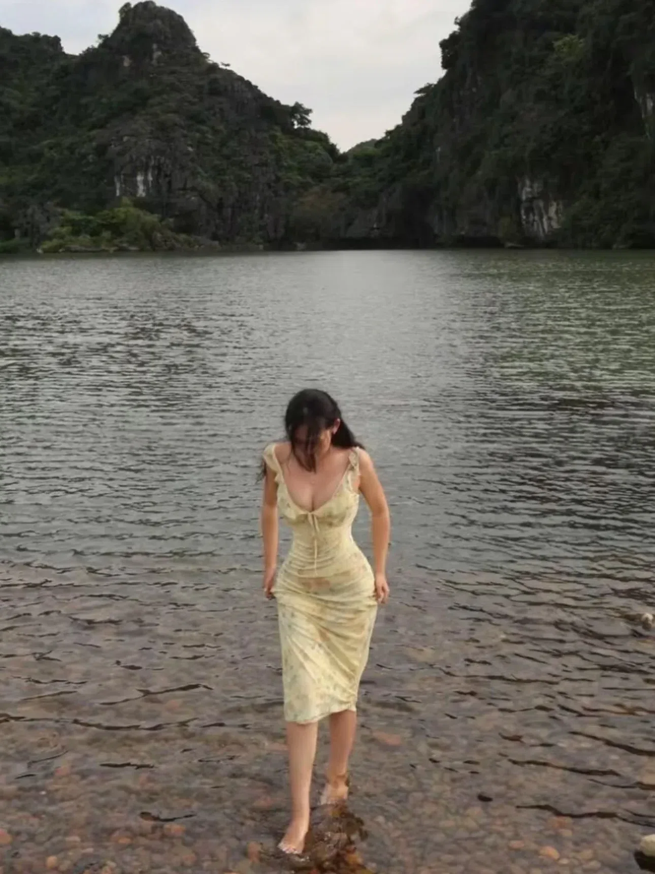 V508 Maxi tay bèo vàng Lemon Dress chun co giãn S M 4
