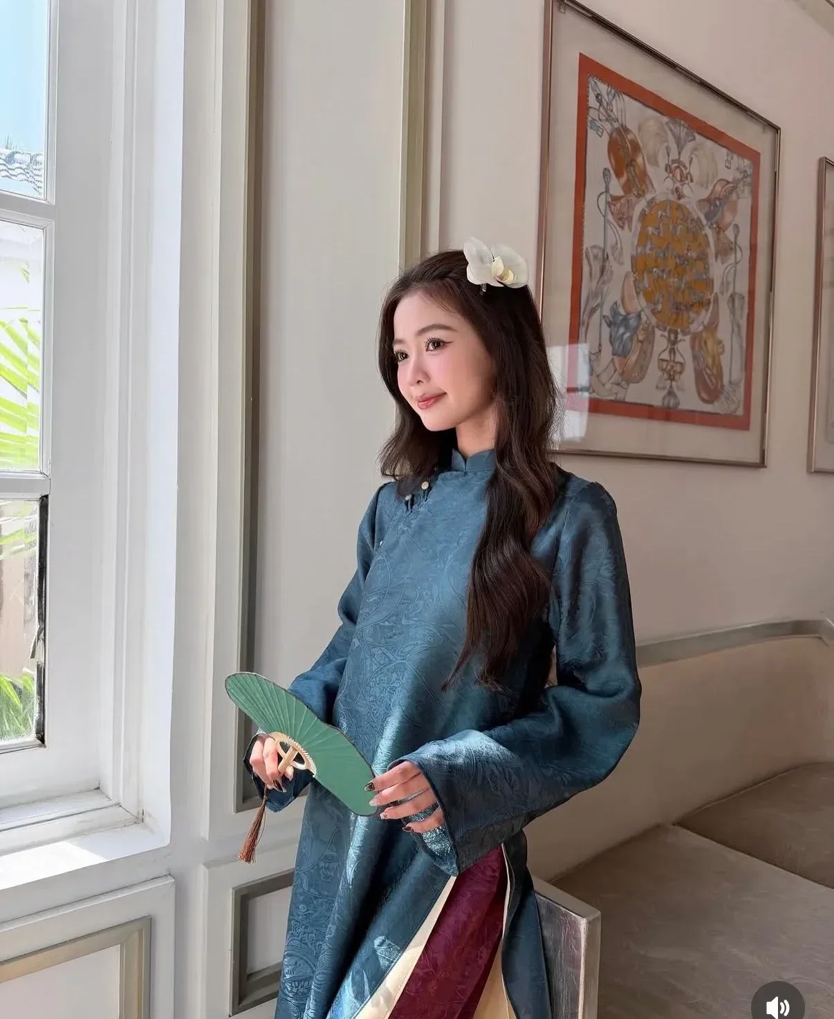 Áo dài Tằm xanh coban - size M fit M, L 8