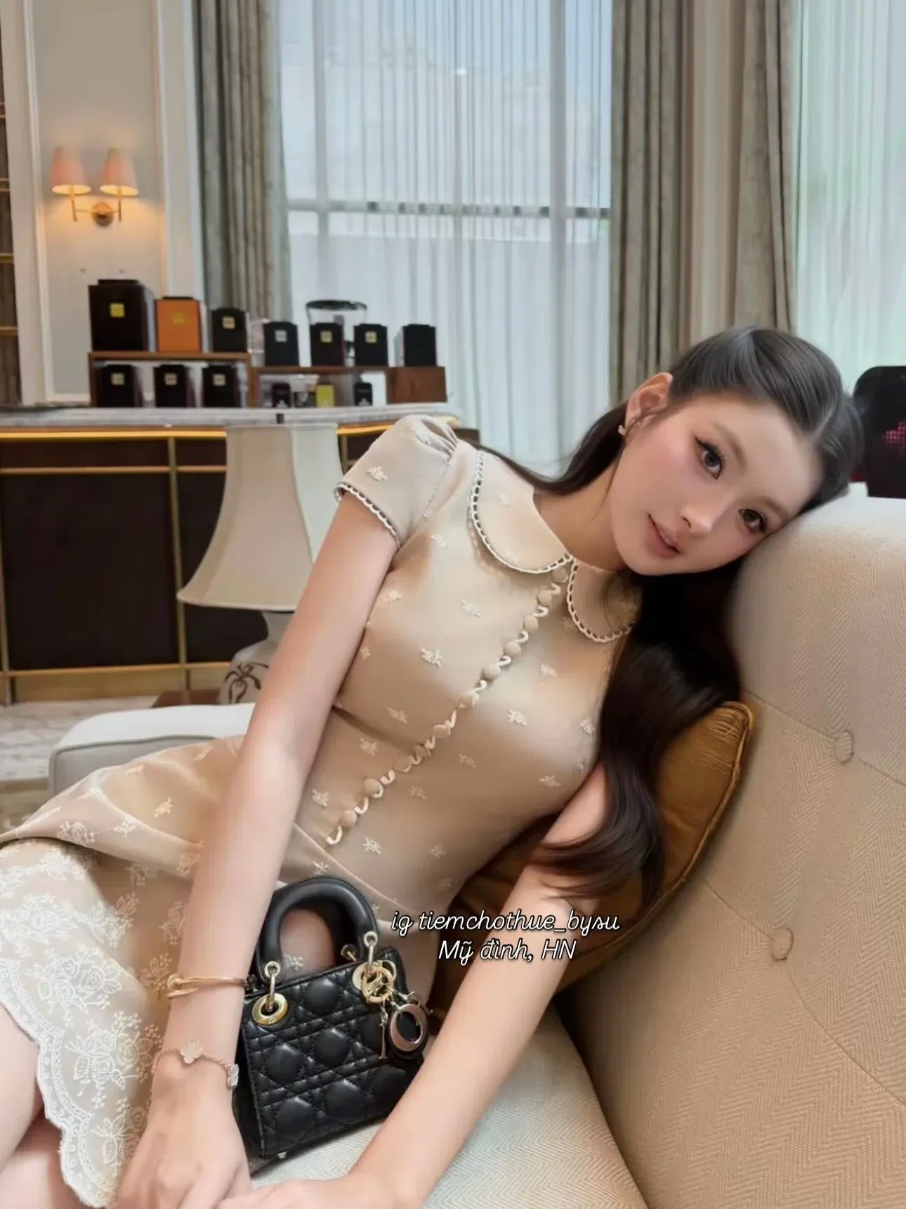 Choucouchou V641 Đầm viền ren nâu Chou 2