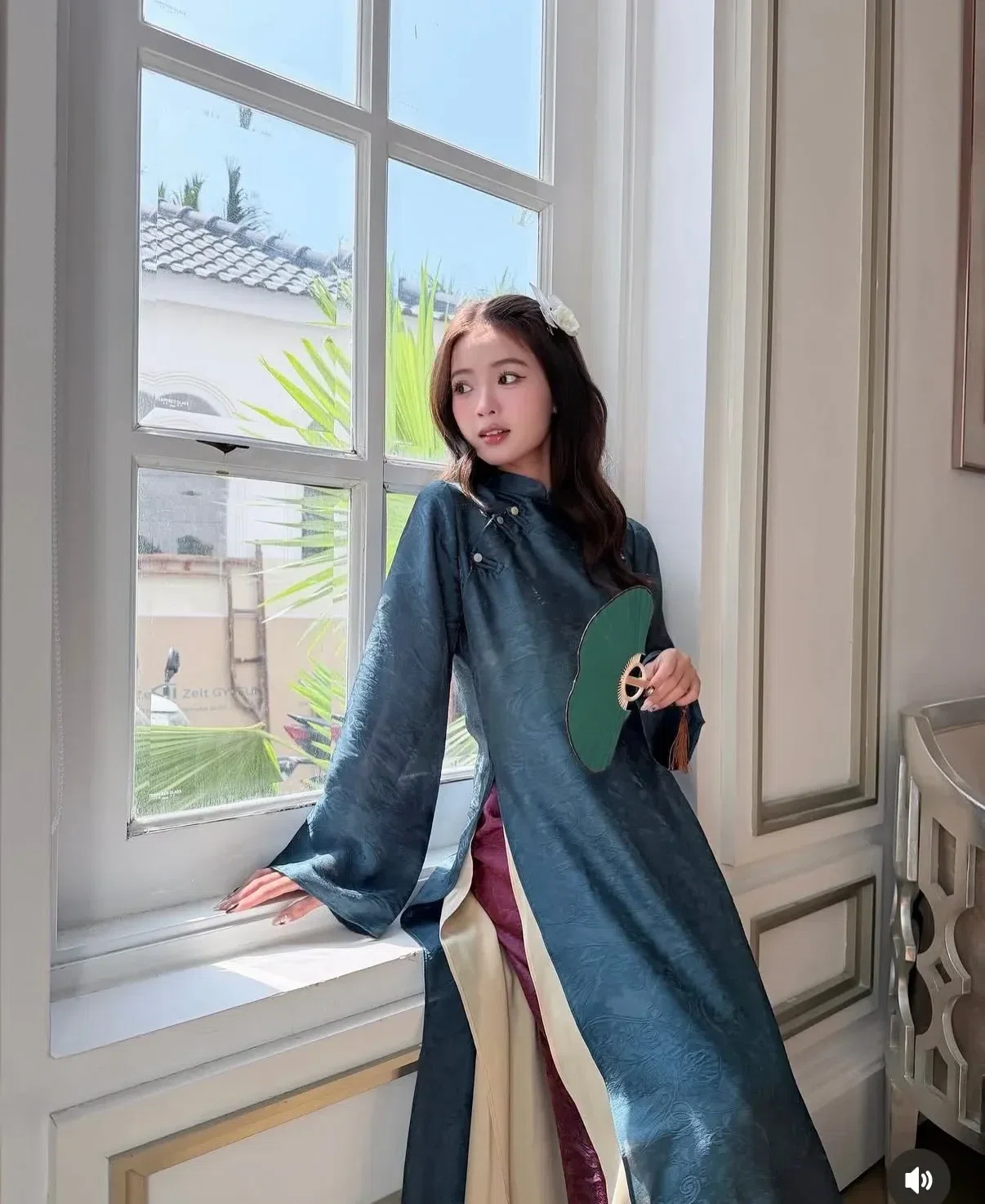 Áo dài Tằm xanh coban - size M fit M, L 10