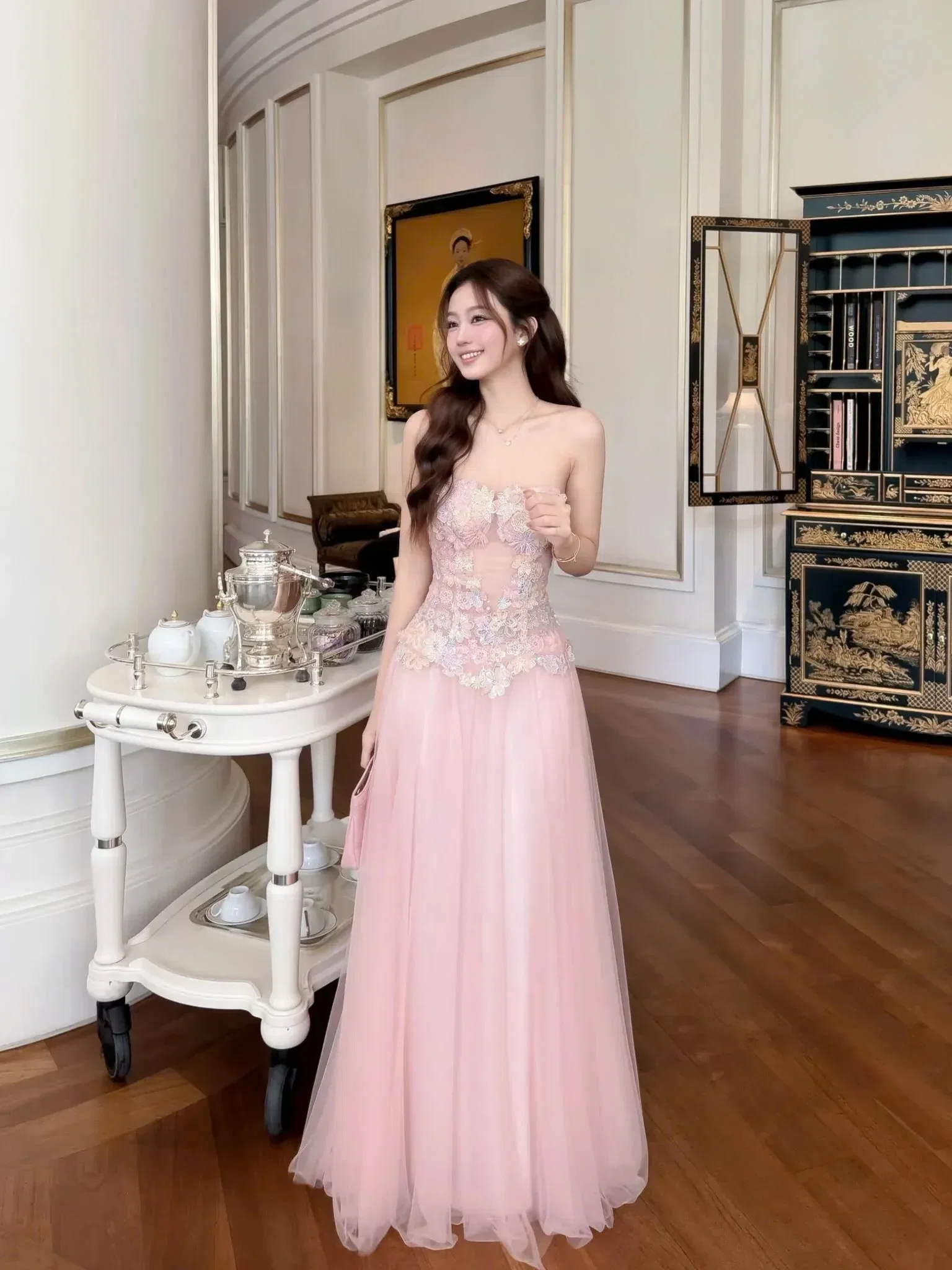 Đầm dài kim sa hoa Tranali 2