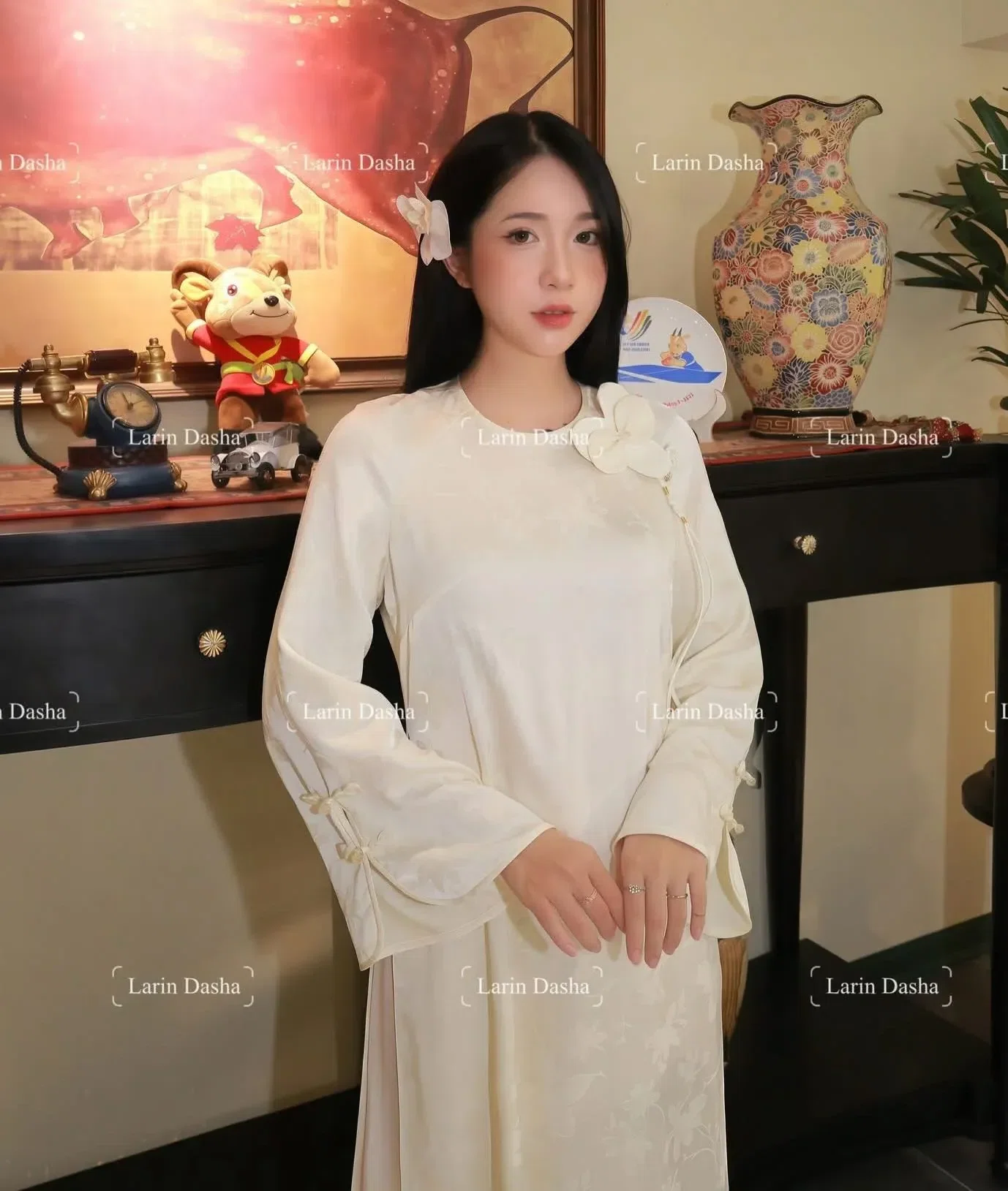 ÁO DÀI TRÂN SA ĐÍNH LAN HỒ ĐIỆP 5