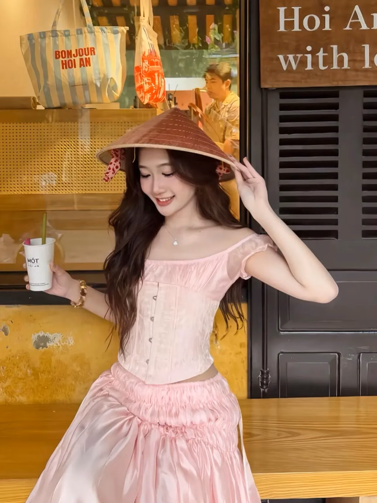 SIZE S~ V547 Set hồng nhạt biển 3