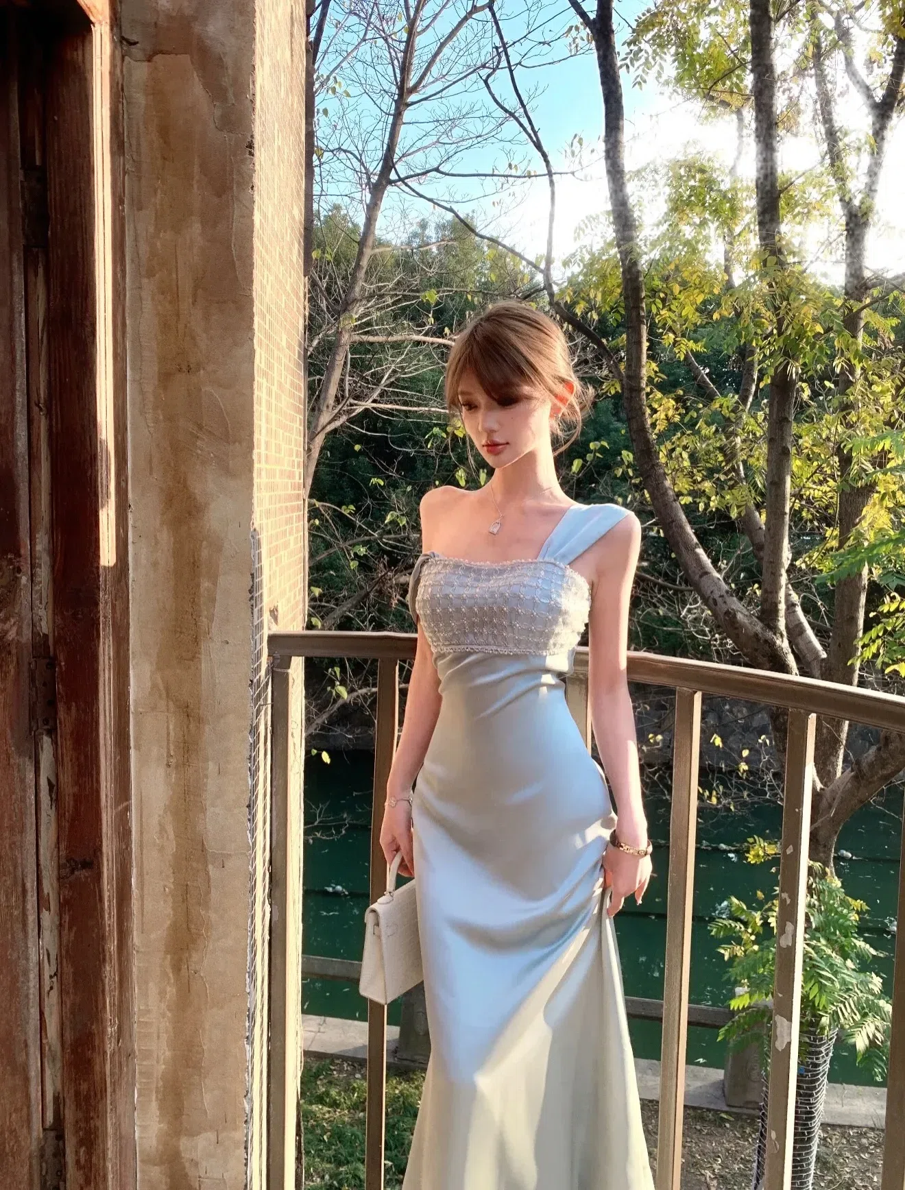 Siena Dress - Váy lụa xanh DX0012 13