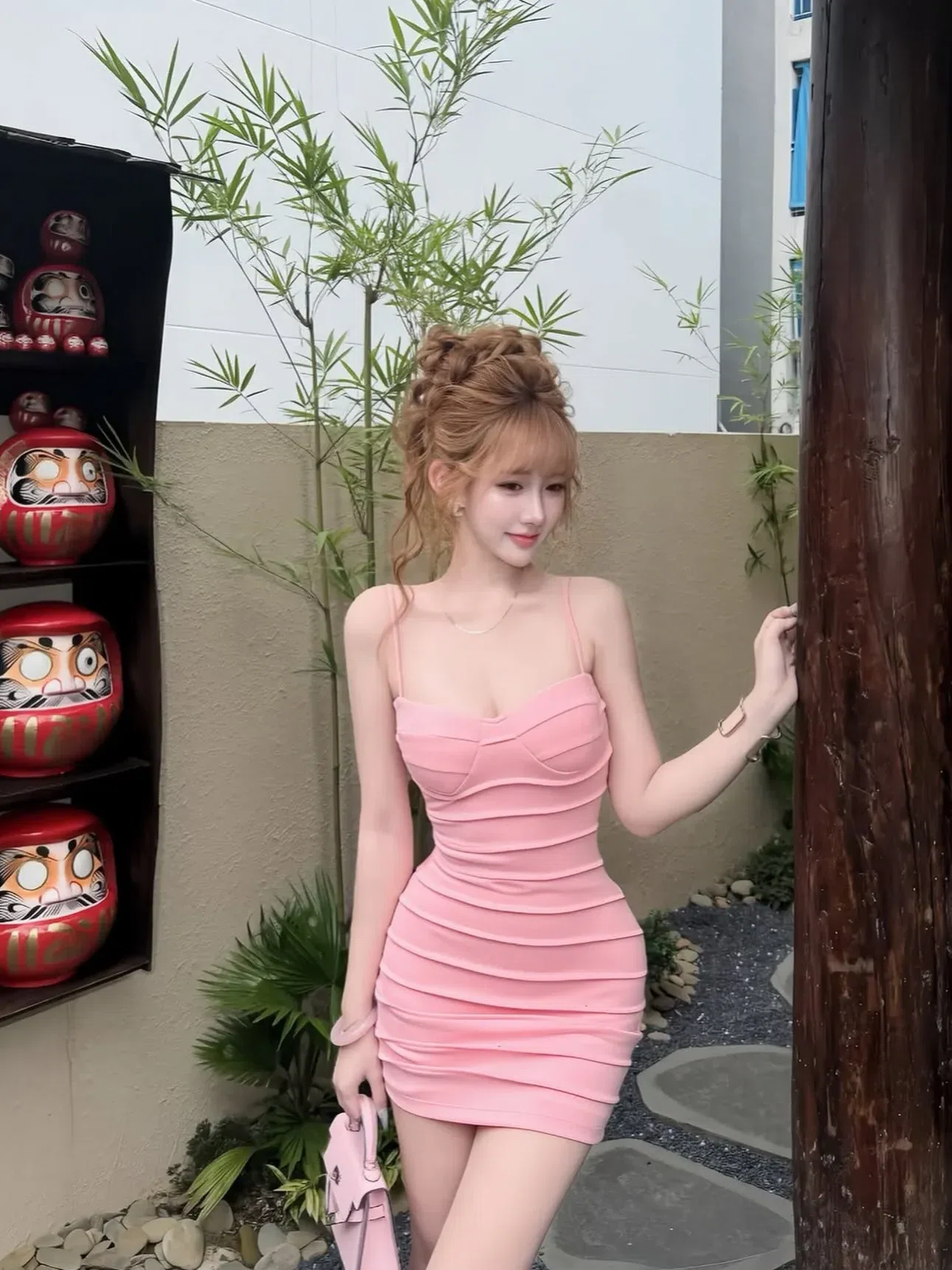 V637 Body HỒNG xếp ly - SIZE S 2