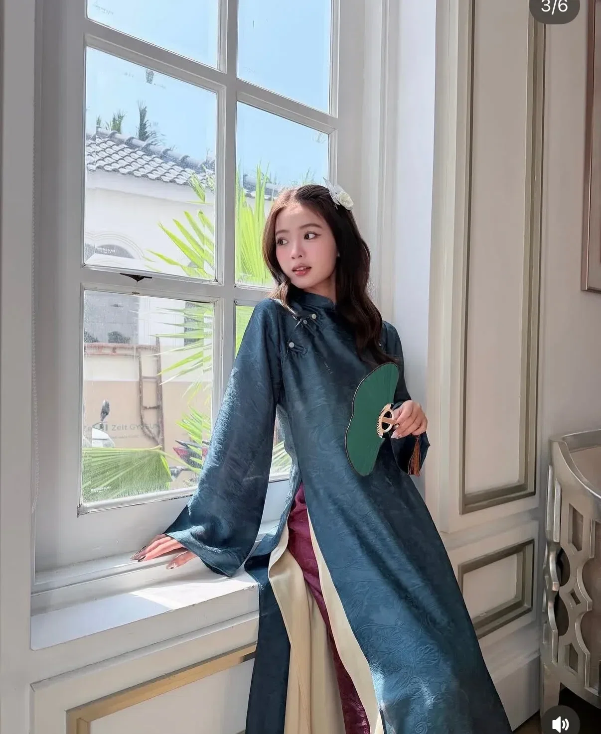 Áo dài Tằm xanh coban - size M fit M, L 9