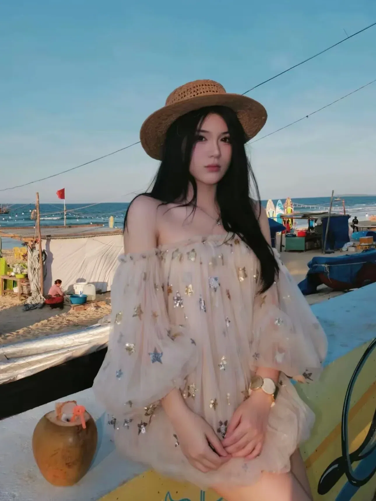 Đầm trễ vai bling Chou 4