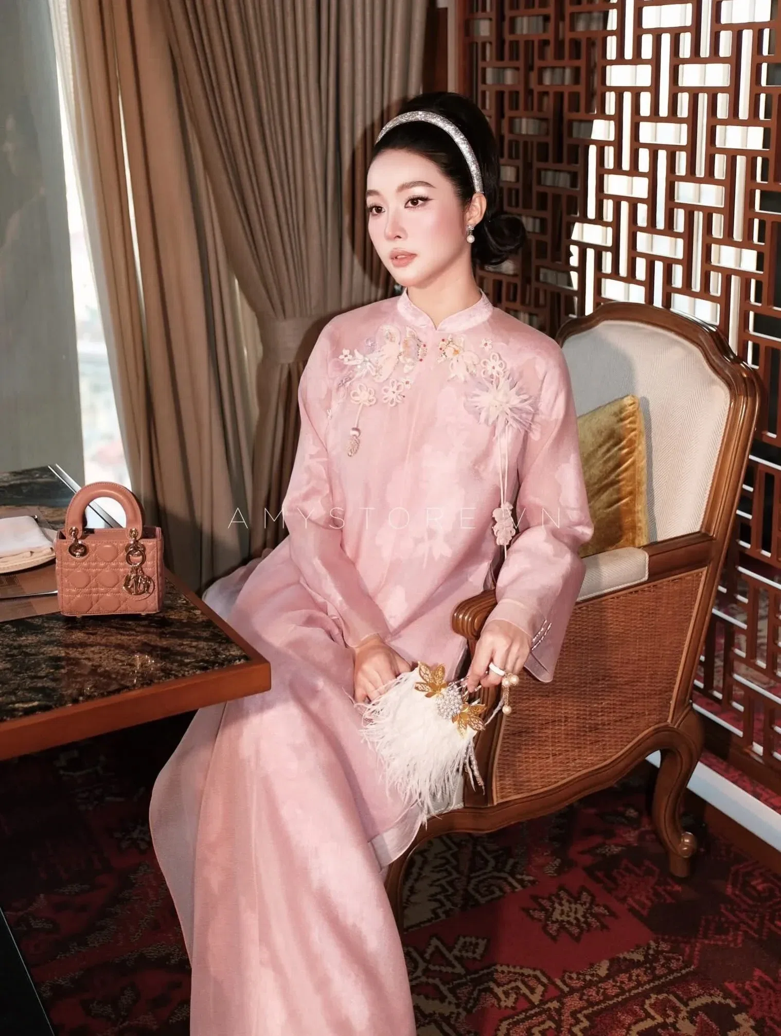 Amy Store áo dài hồng phấn size M fit S,M 5