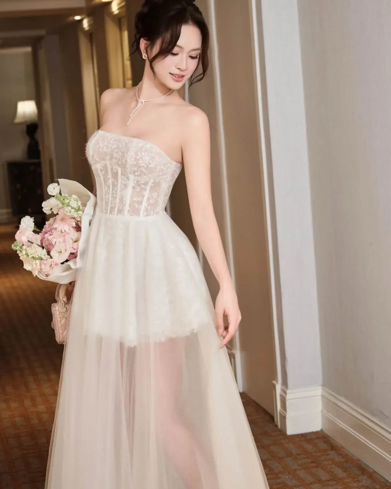 SET Choàng ren x Váy cúp ren ngắn x Tà gọng dài 2