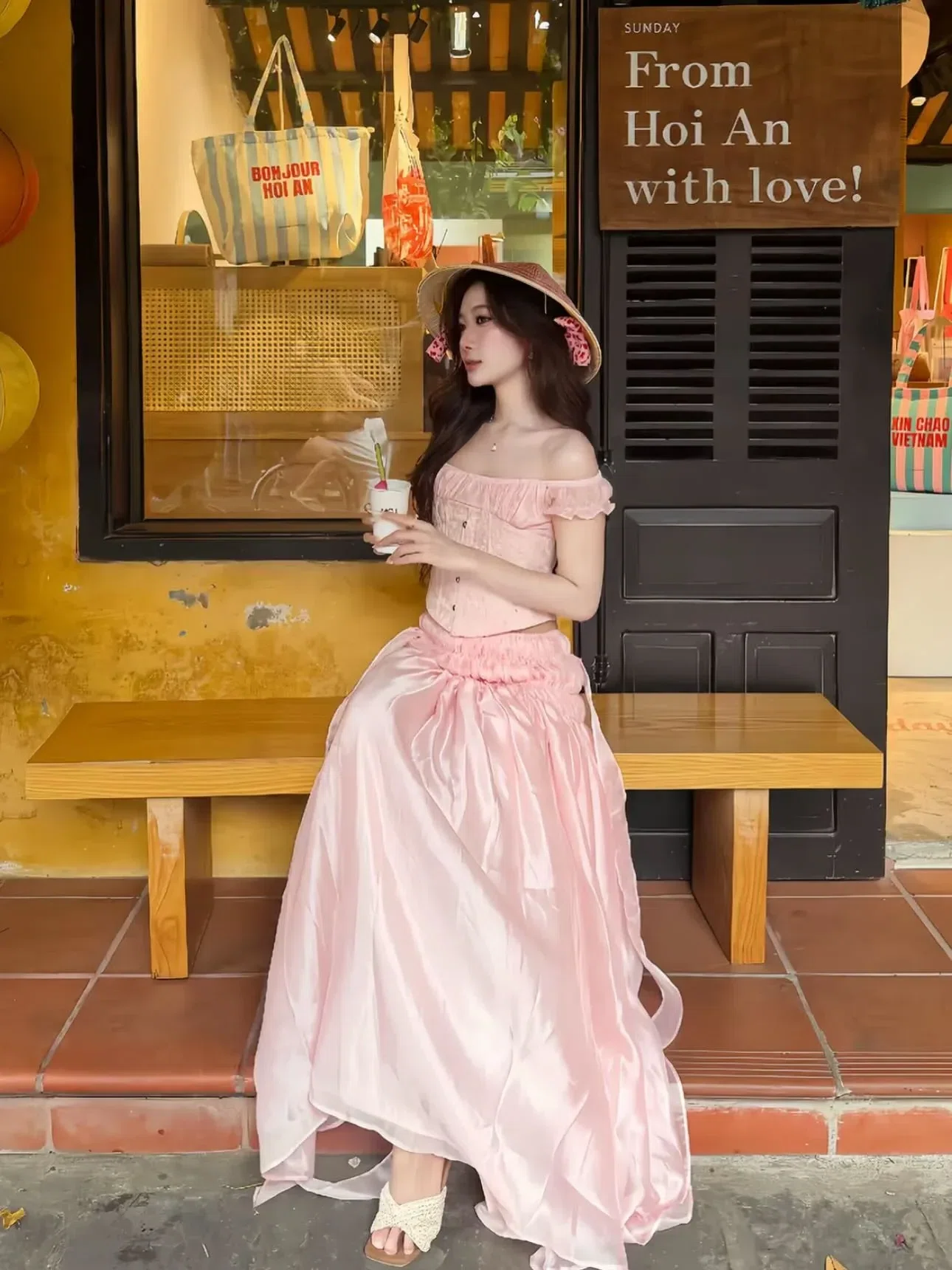 SIZE S~ V547 Set hồng nhạt biển 4