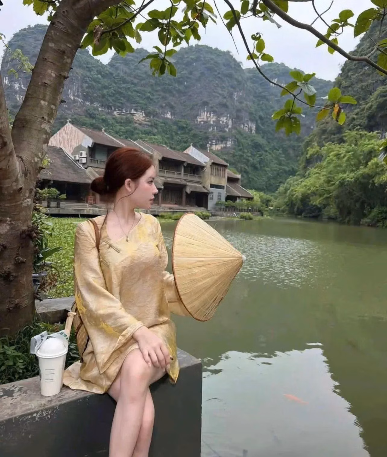 ÁO VÁY LỤA GẤM CỔ LỆCH CÚC TÀU ( kèm bảo hộ) 2