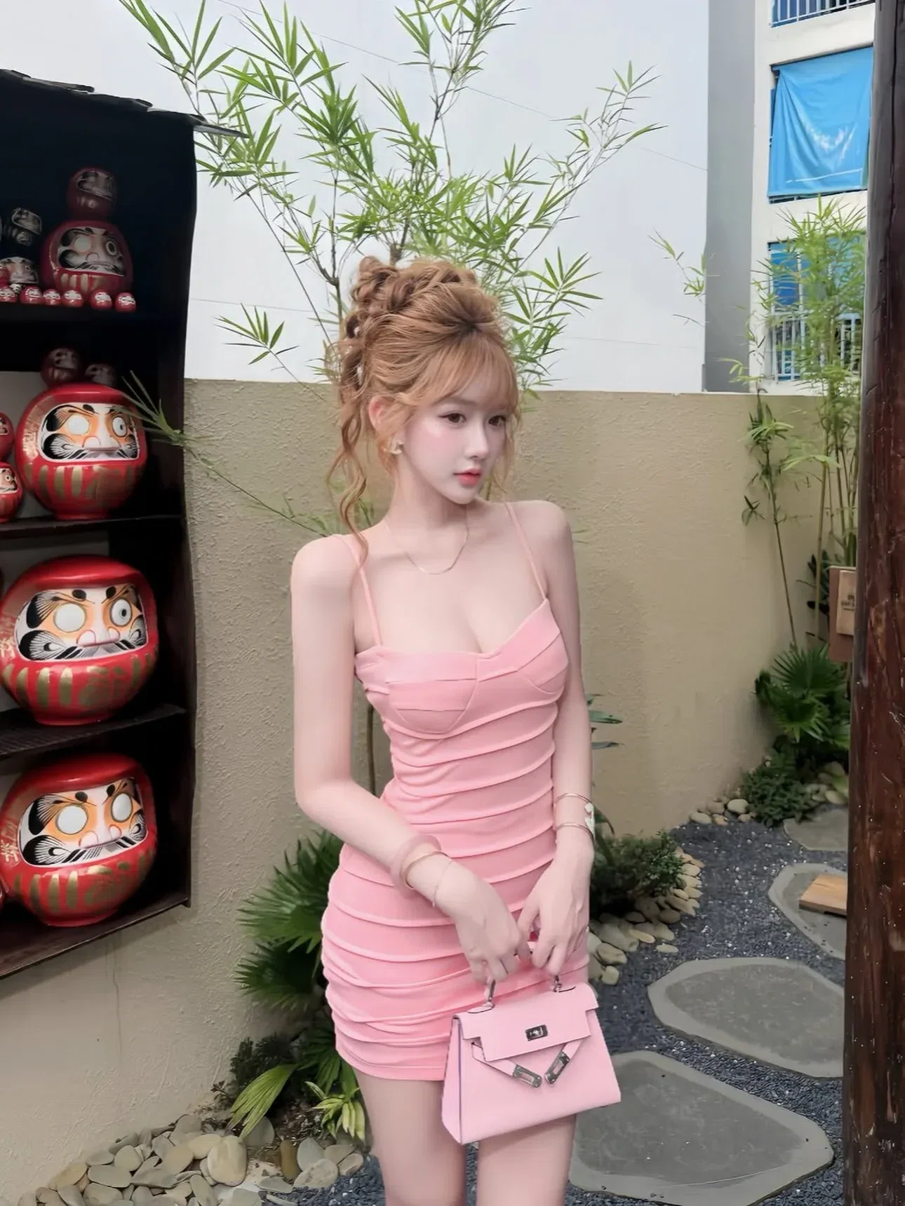 V637 Body HỒNG xếp ly - SIZE S 1
