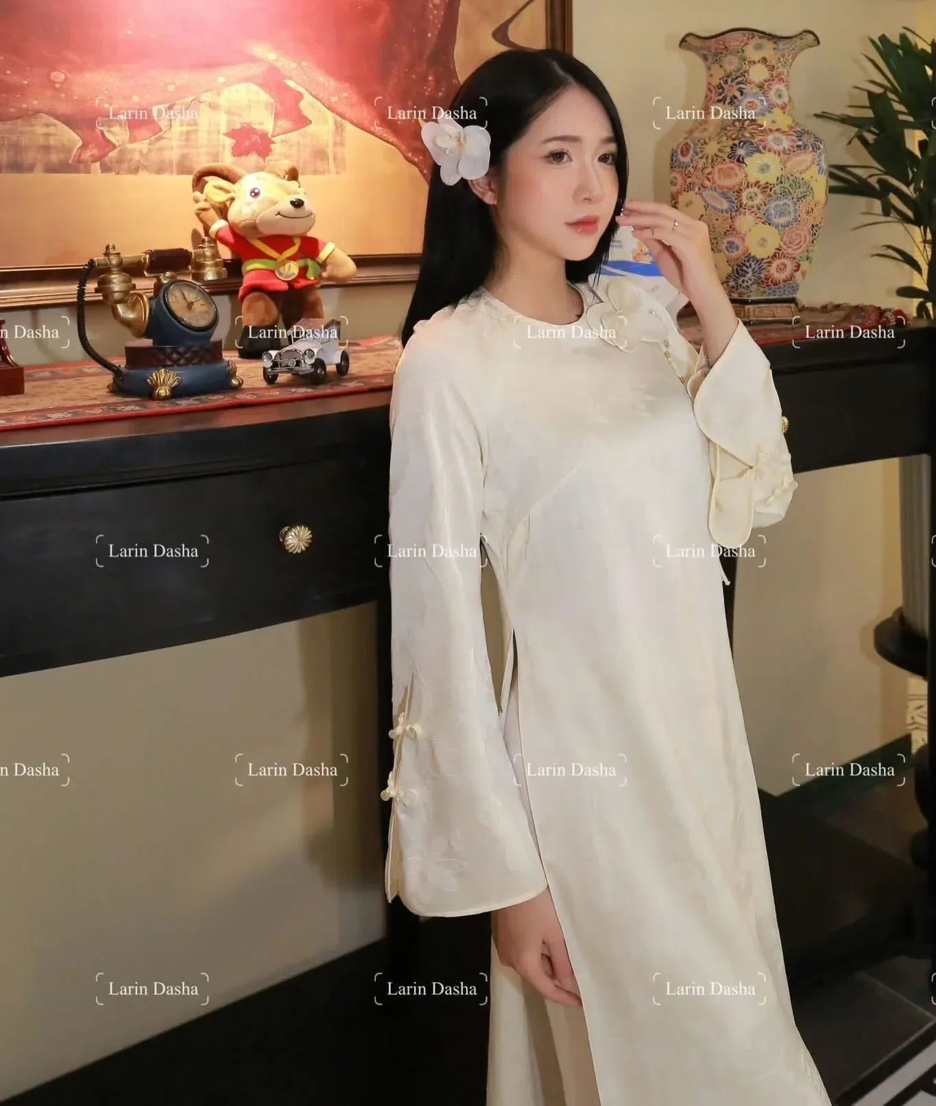 ÁO DÀI TRÂN SA ĐÍNH LAN HỒ ĐIỆP 2