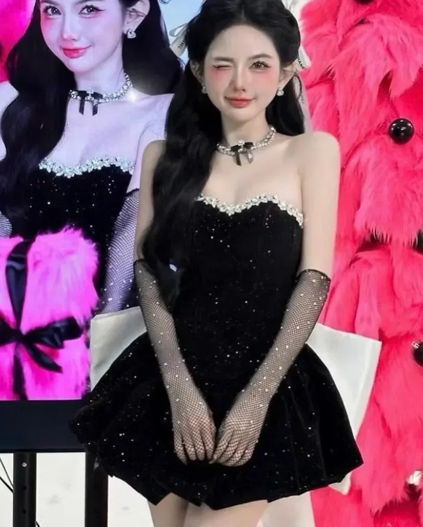 Váy nhung viền đá ( eo dưới 68) 1