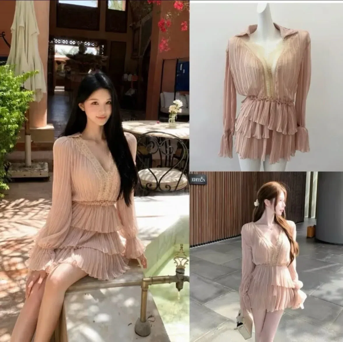 VÁY HỒNG VOAN TƠ MỎNG PHỐI TẦNG 1