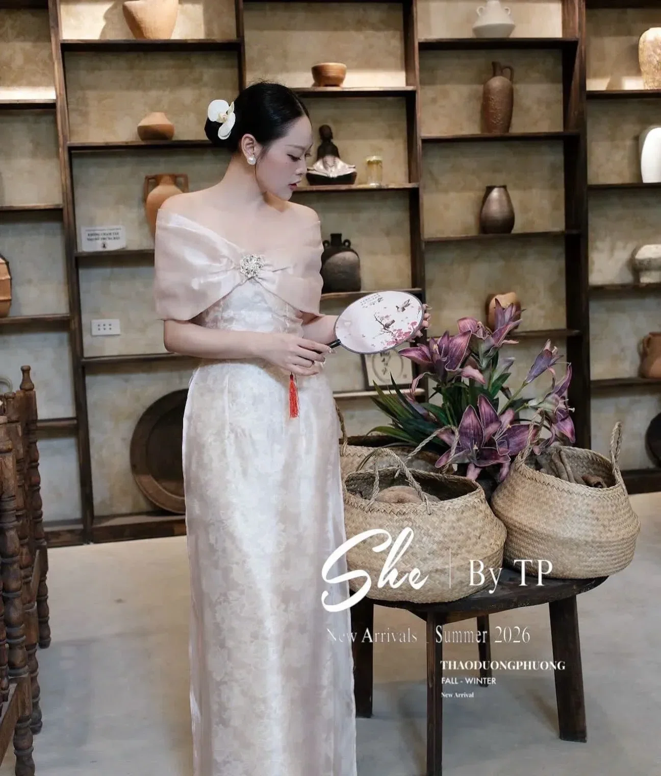SET ÁO DÀI NƠ VAI PHỐI QUẦN REN 4