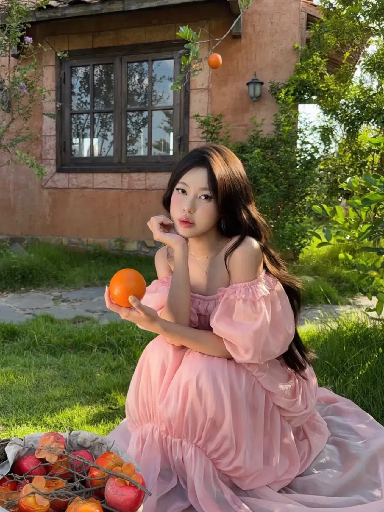 V593 LuNa Set hồng trễ vai 6