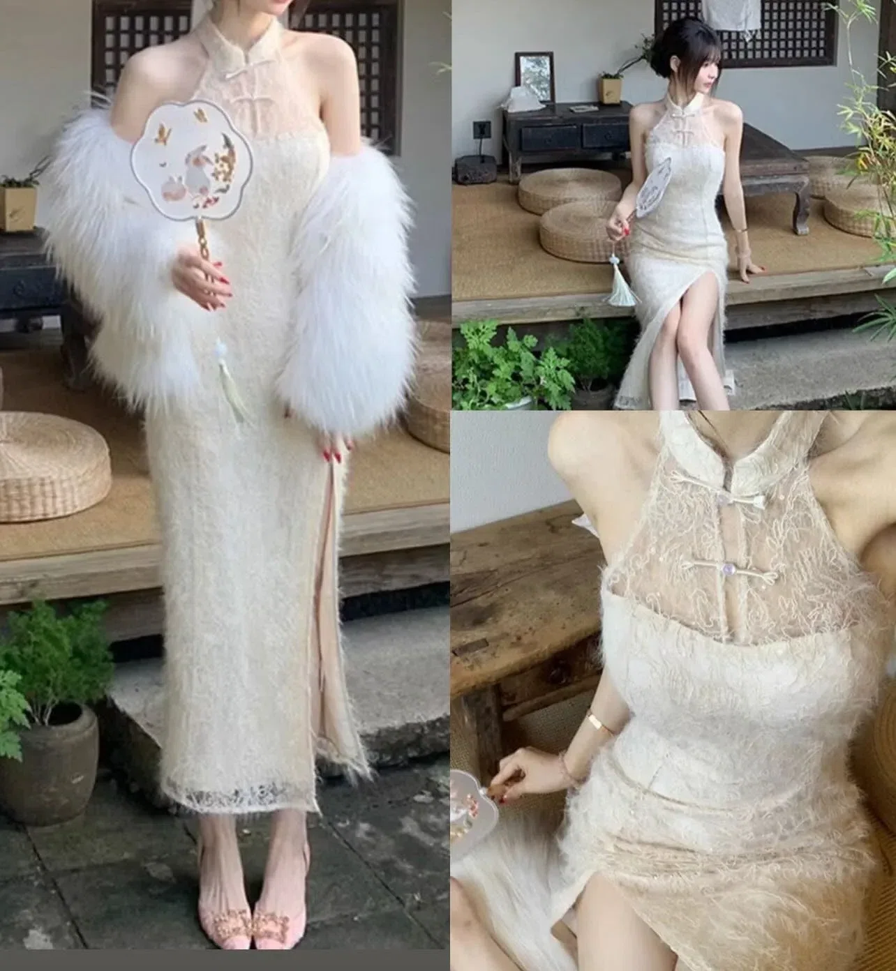 VÁY BODY REN LÔNG CỔ YẾM XẺ ĐÙI 1