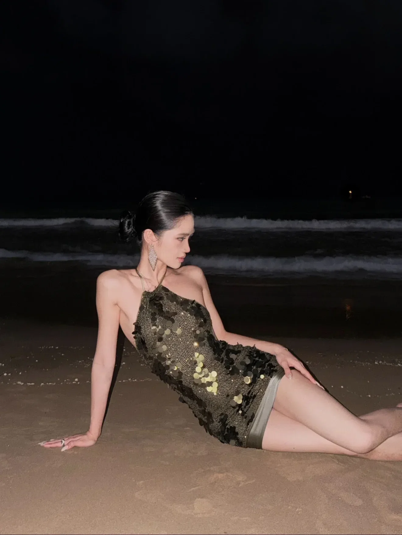 Đầm sequin xanh đen cao cấp DX0014 4