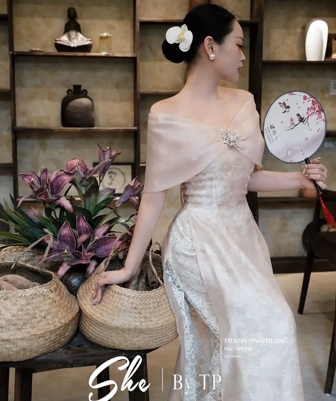 SET ÁO DÀI NƠ VAI PHỐI QUẦN REN 2