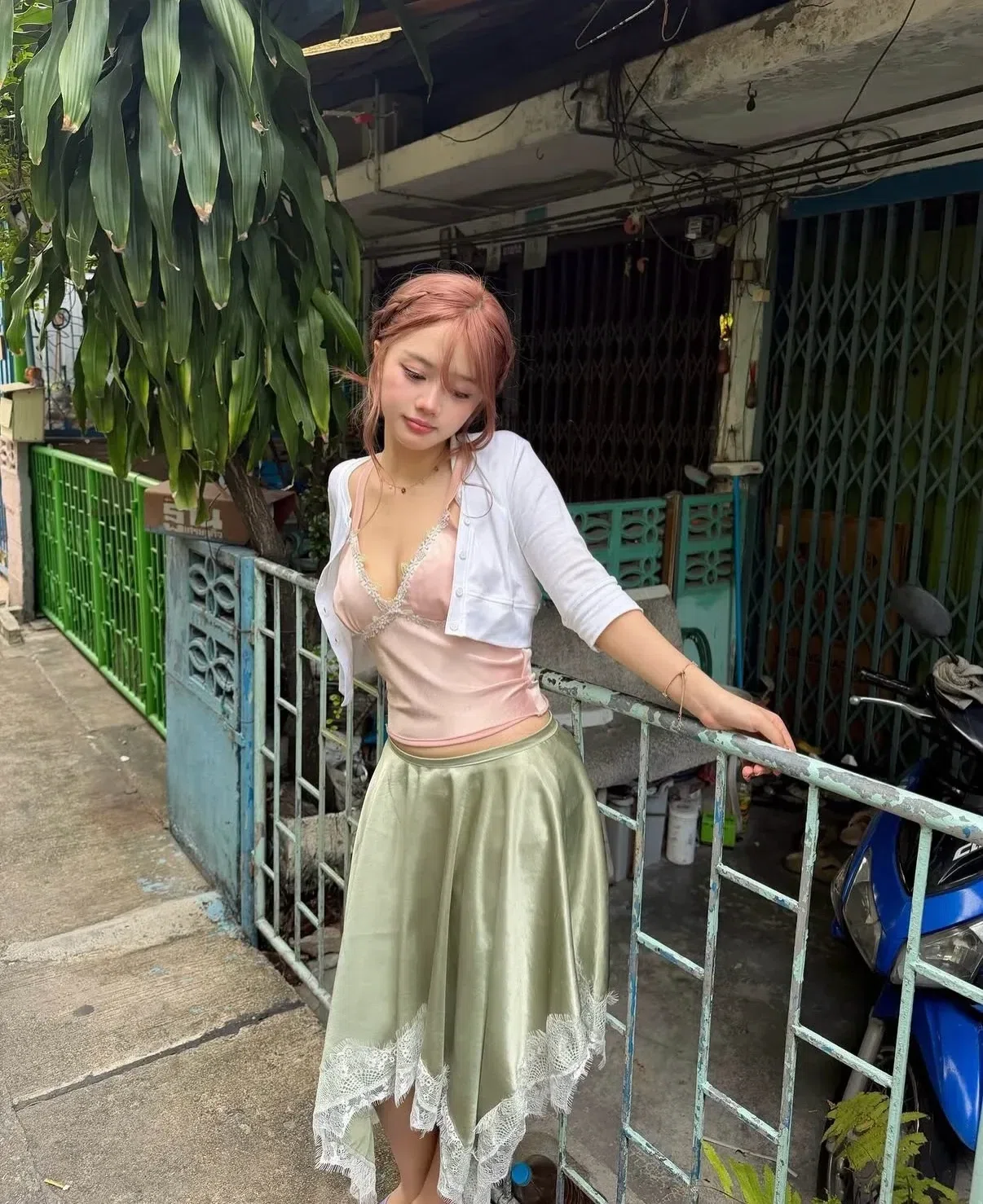 Set lụa xanh hồng - size L 14