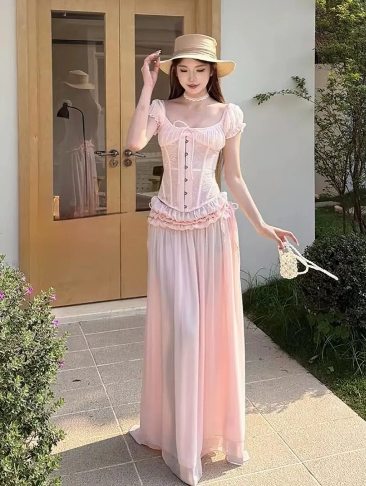 SET ÁO CORSET + CV HỒNG 1