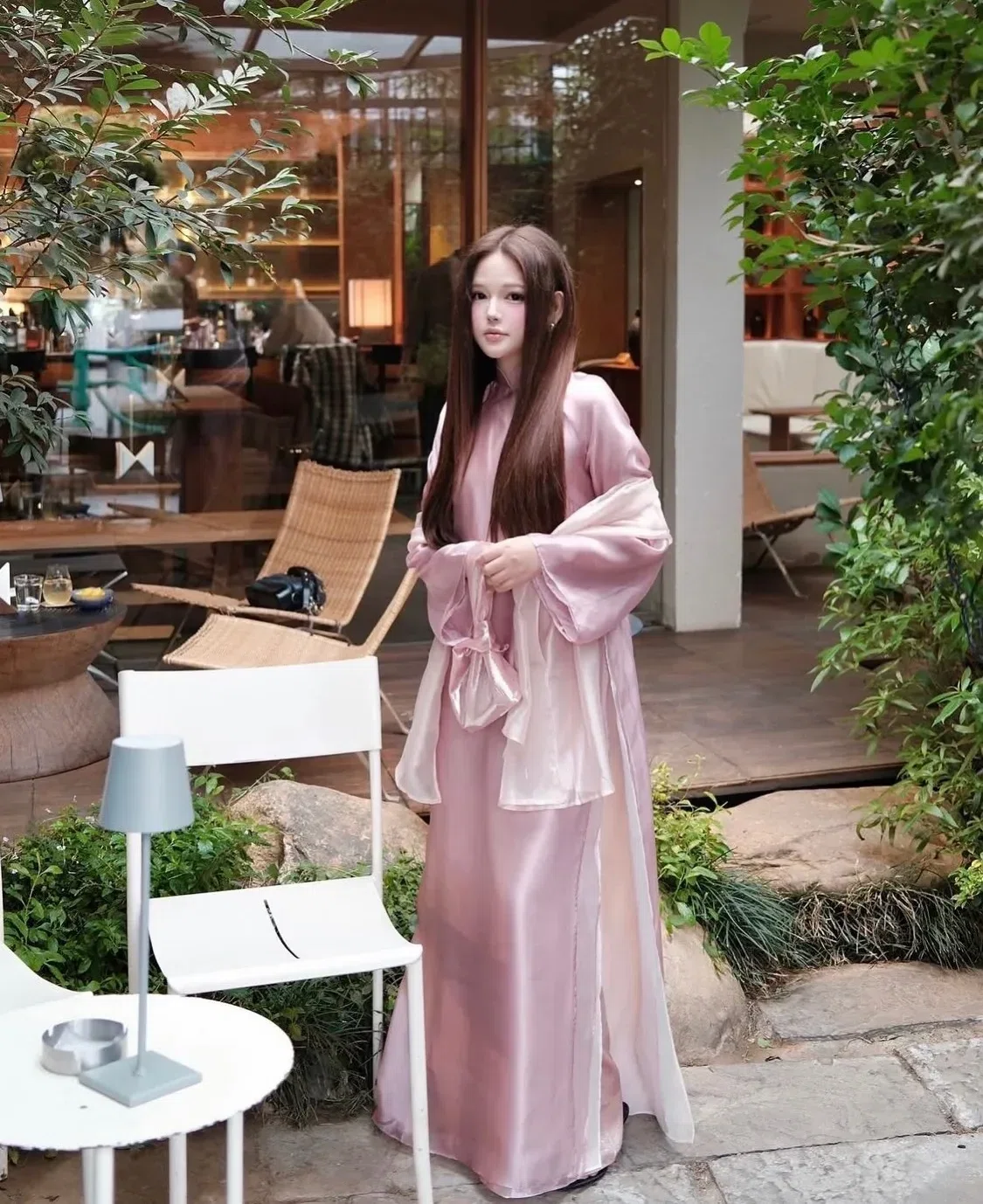 Áo dài Hồng Sa - size L fit M, L 11