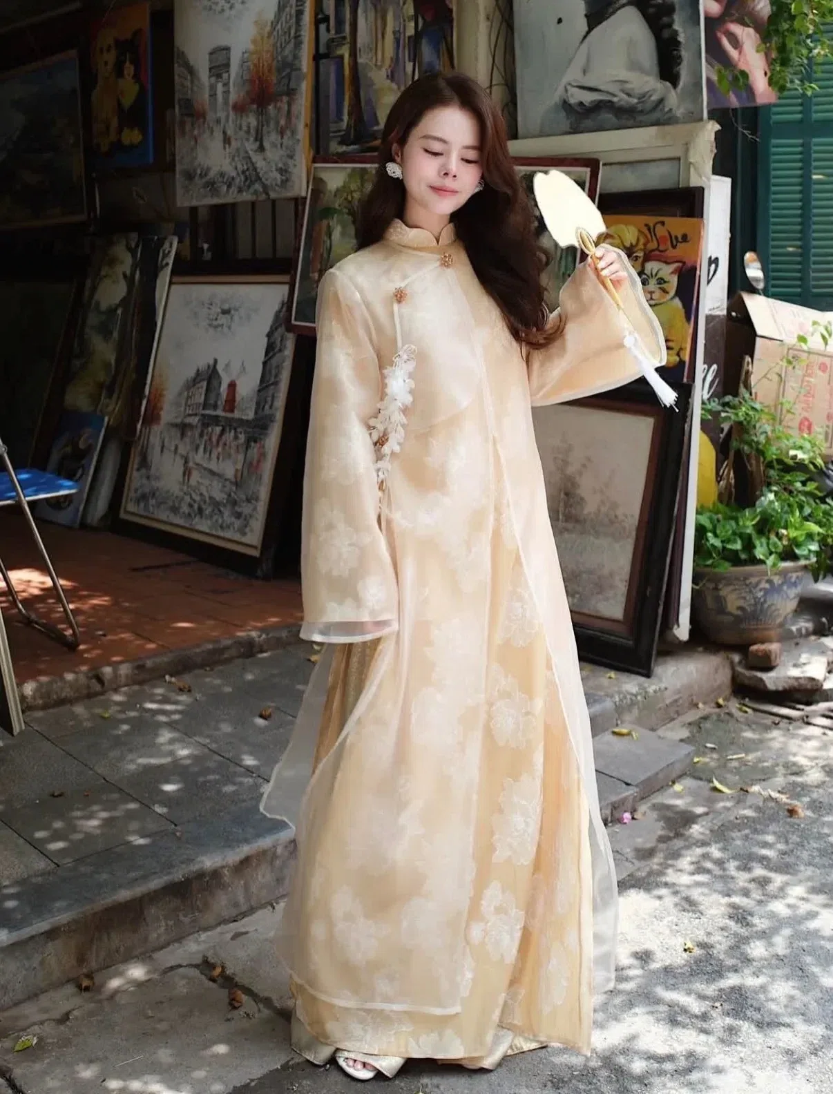 Áo dài Mạc Uyển - size L (set gồm hoa cài) 6