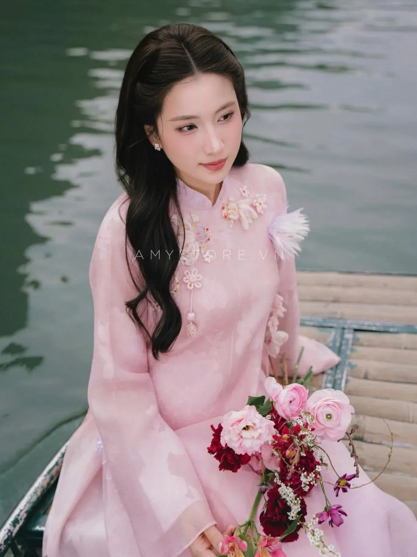 Amy Store áo dài hồng phấn size M fit S,M 6