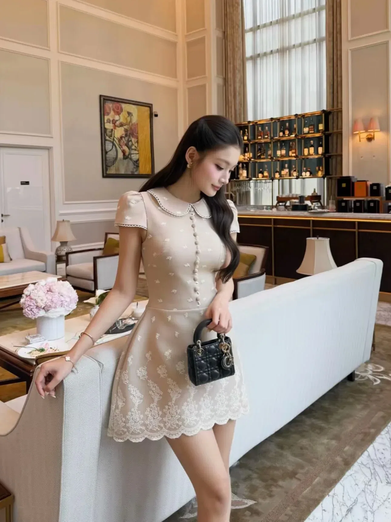 Choucouchou V641 Đầm viền ren nâu Chou 1