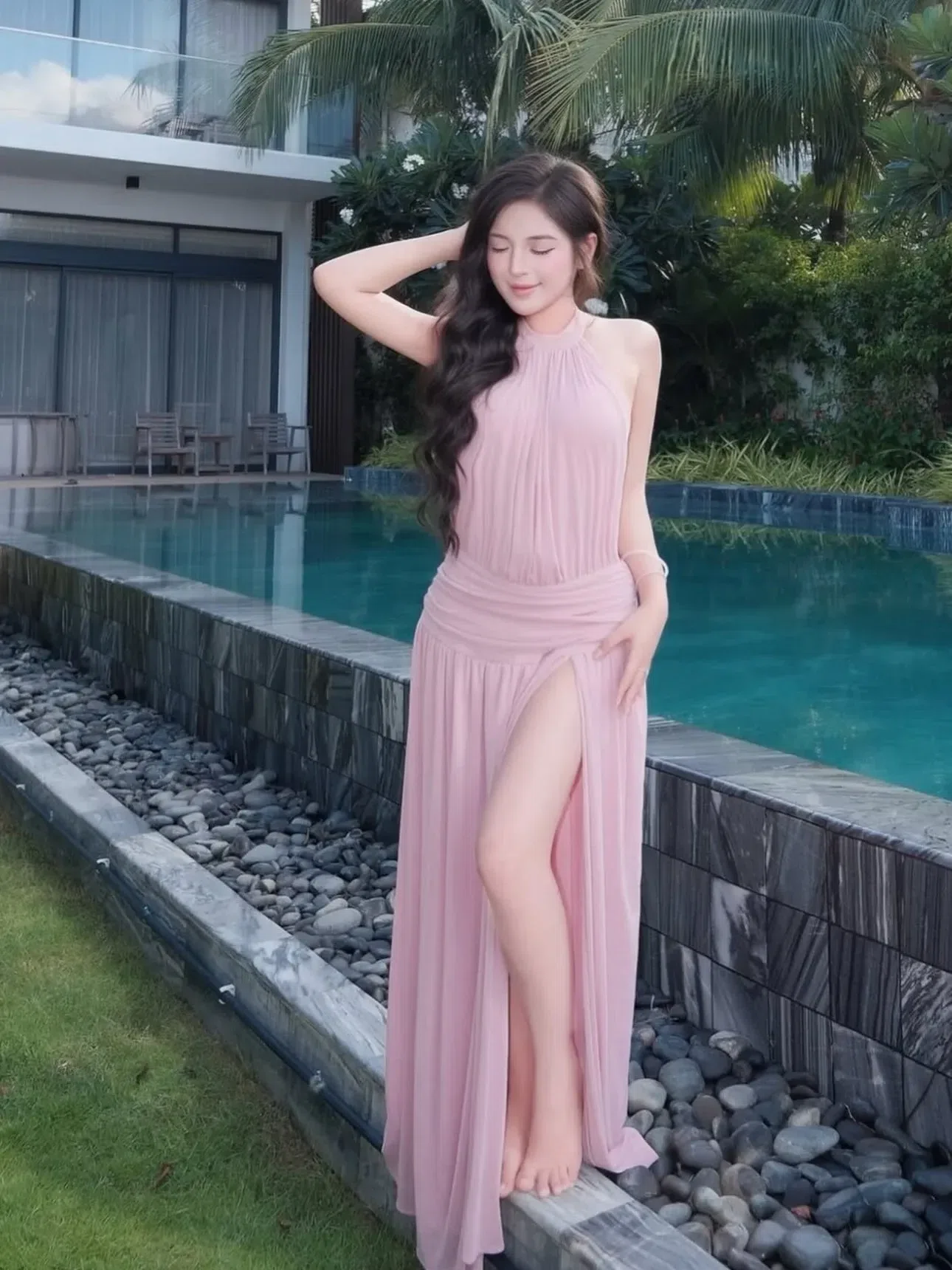 V597-598 Amoura Gown XANH & HỒNG 14
