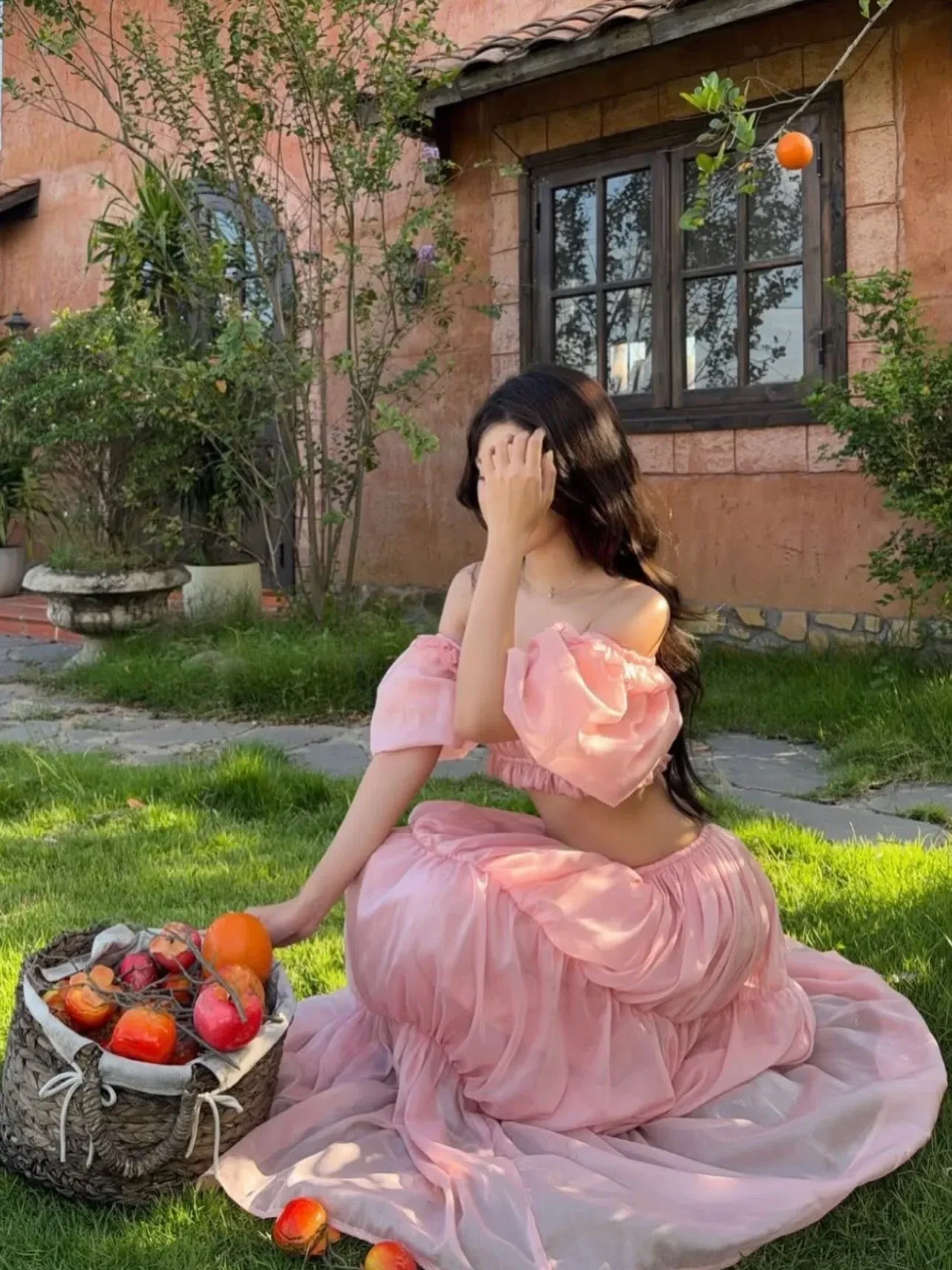 V593 LuNa Set hồng trễ vai 4
