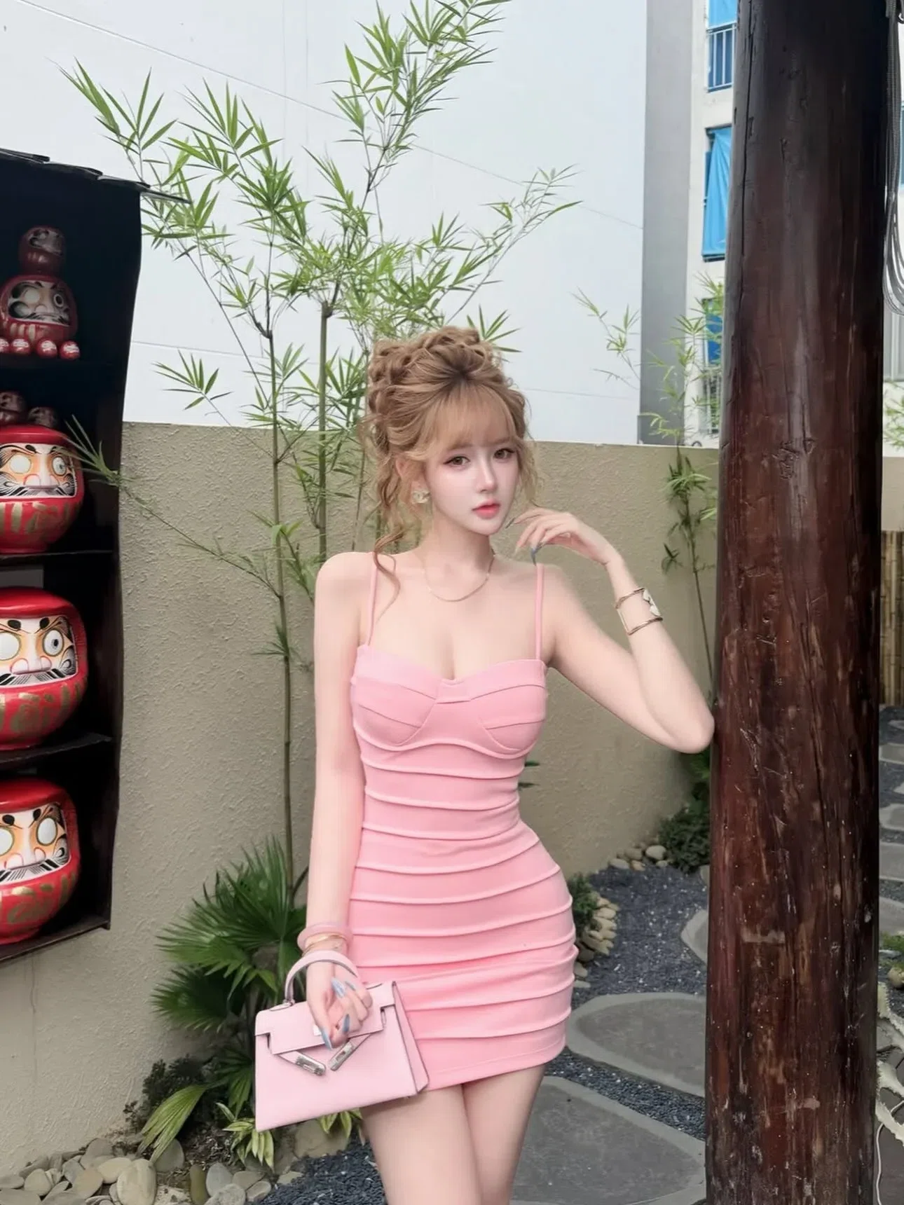 V637 Body HỒNG xếp ly - SIZE S 4