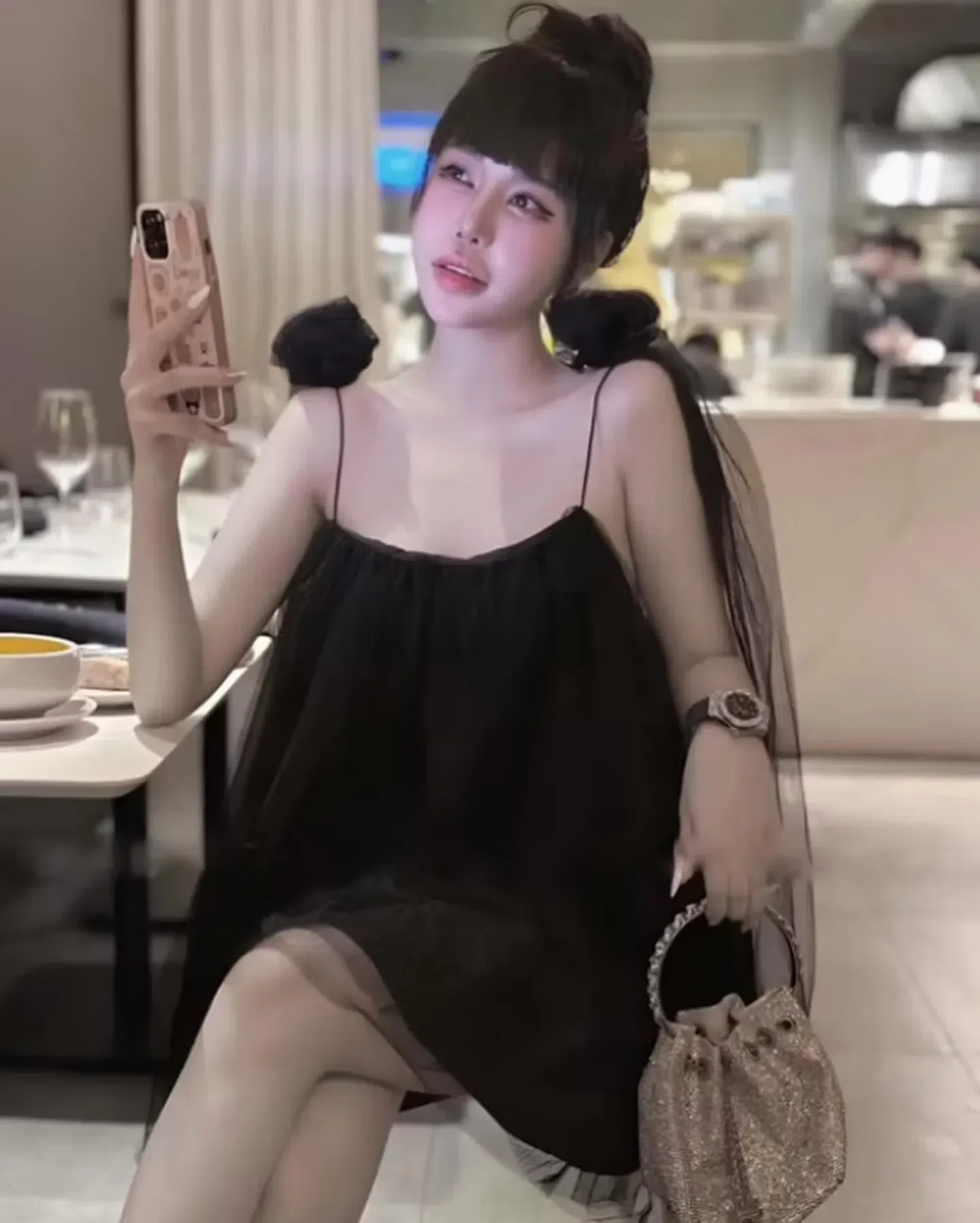 Đầm dập ly 2 dây phối tà tiểu thư size m bồng bềnh eo <75 2