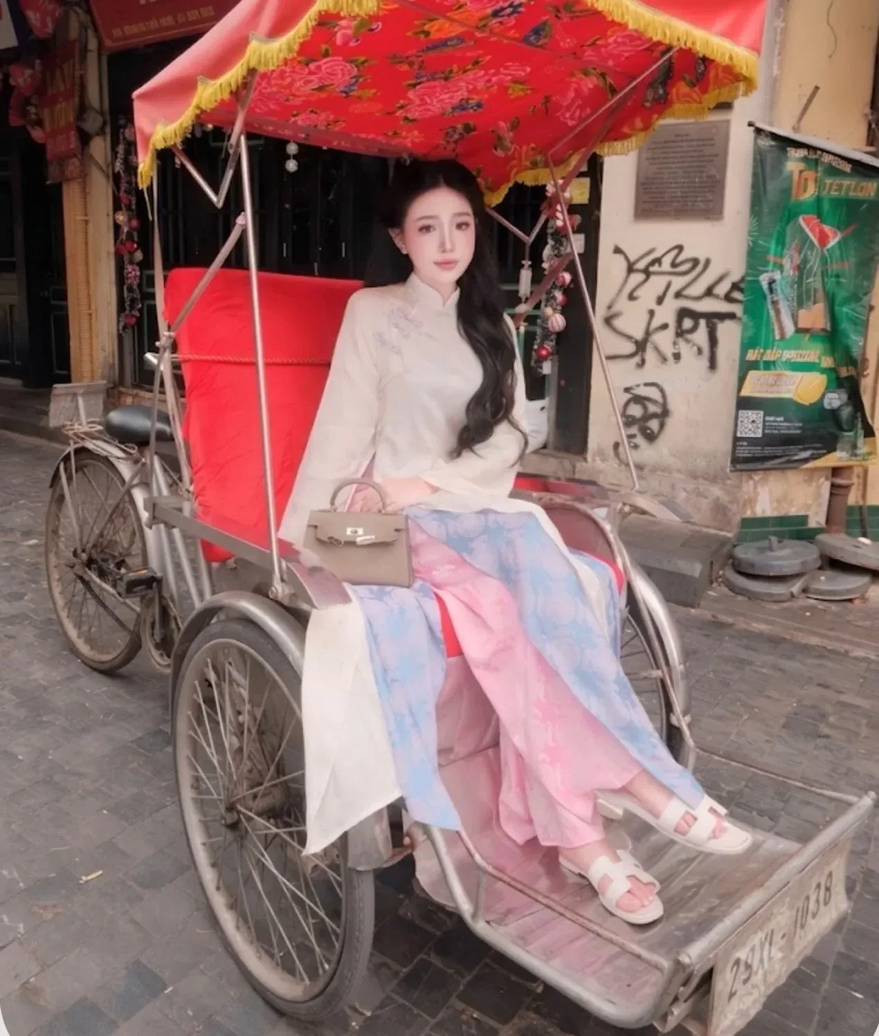 ÁO DÀI 4 TÀ TÍM PHỐI QUẦN HỒNG 4
