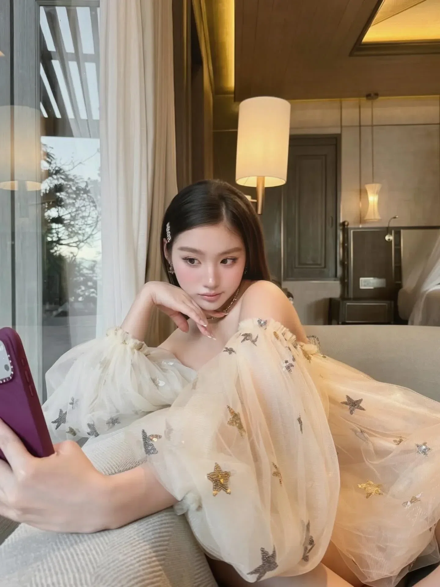 V590 Đầm trễ vai bling Chou 3