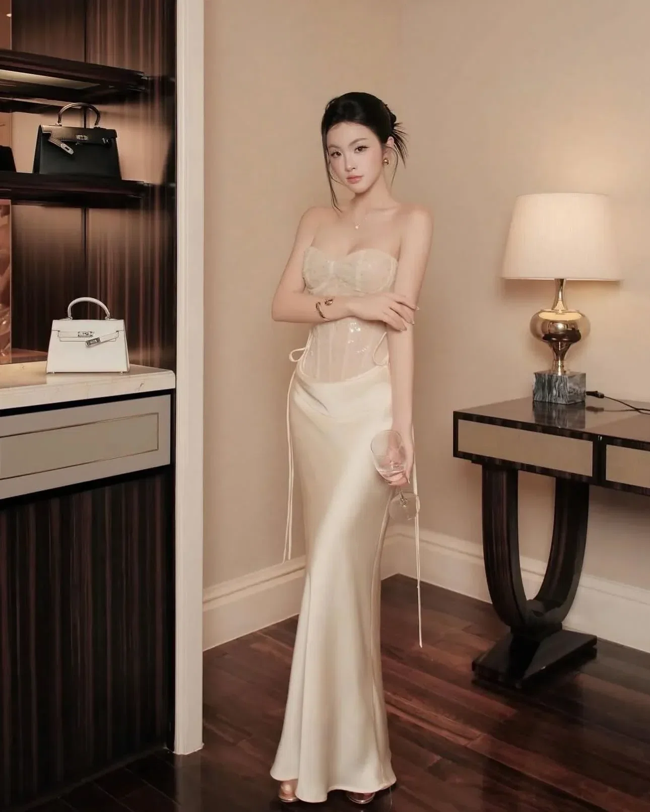 Váy cúp kim sa phối lụa 4