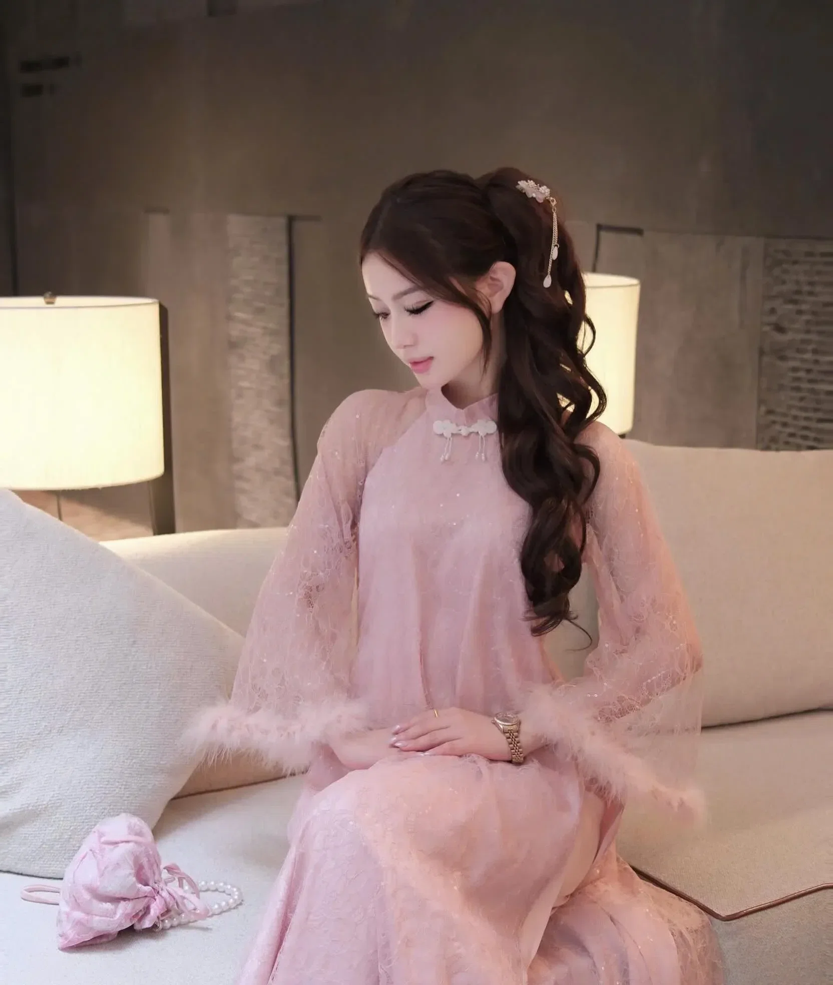 SET ÁO DÀI TAY REN PHỐI LÔNG 4