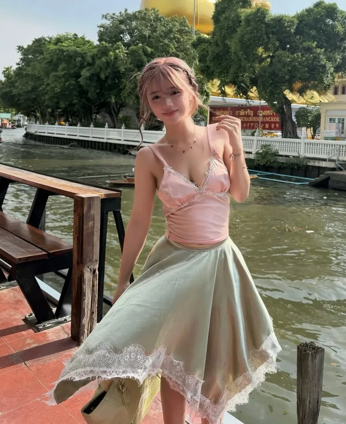 Set lụa xanh hồng - size L 15