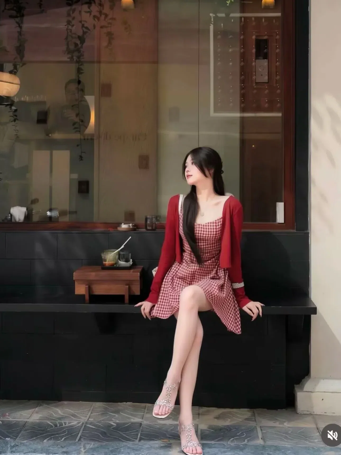 SIZE S ~~ V665 Set kẻ đỏ kèm khoác 5