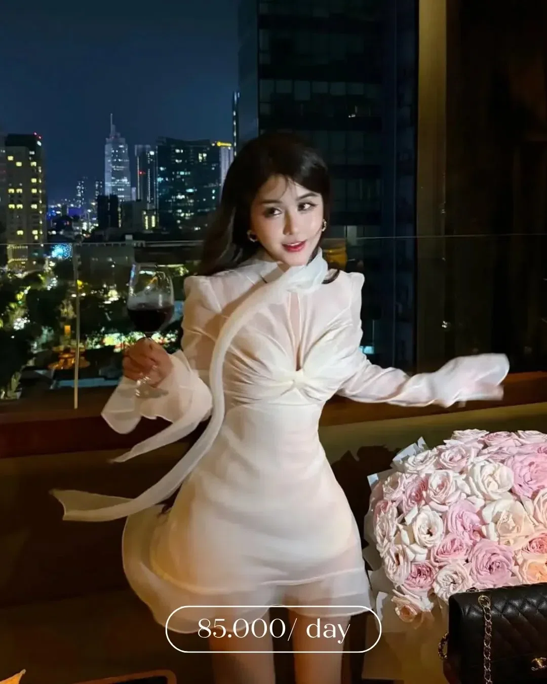 Váy tơ dài tay choàng cổ 1