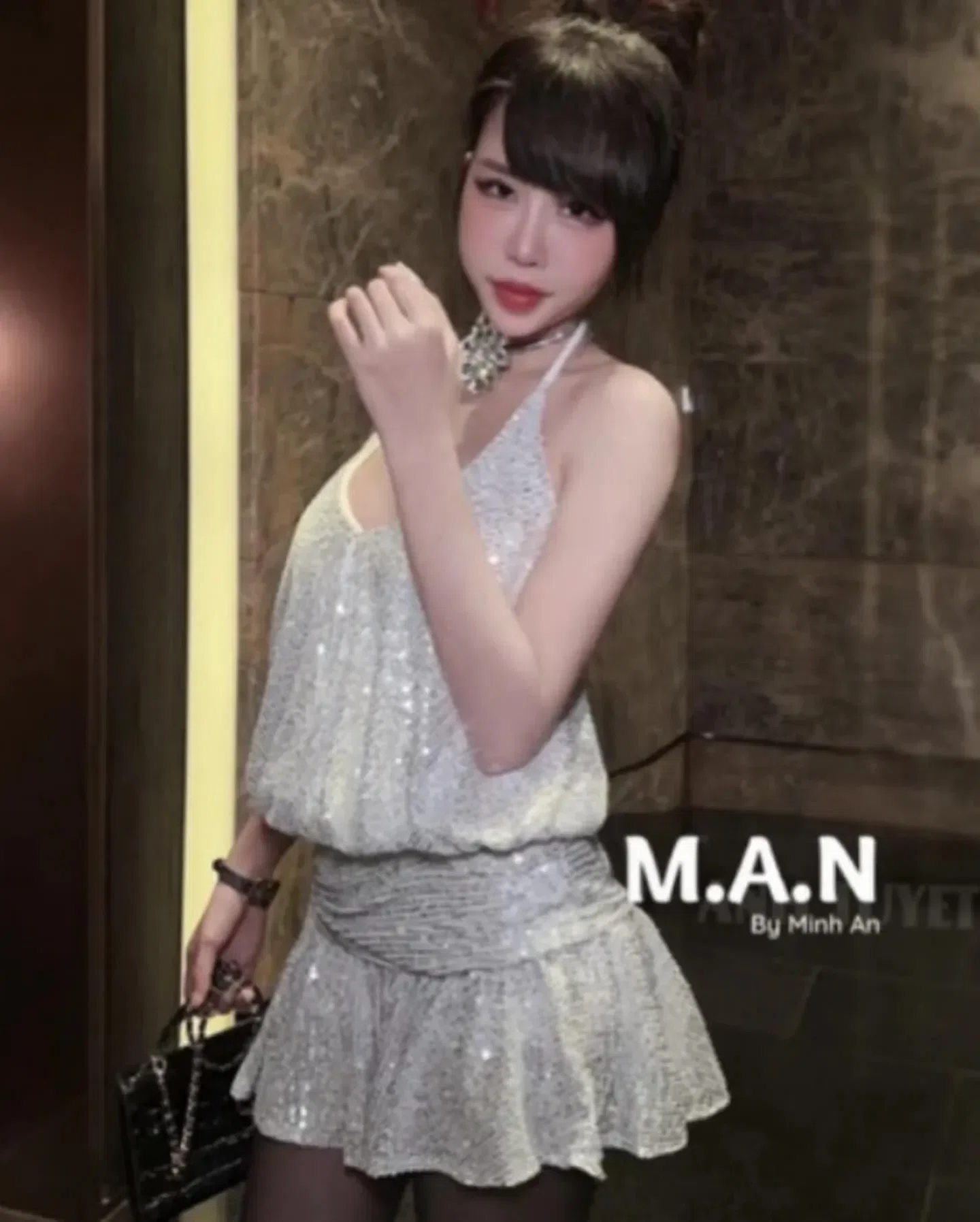 Váy bling kim sa cổ yếm size s 3