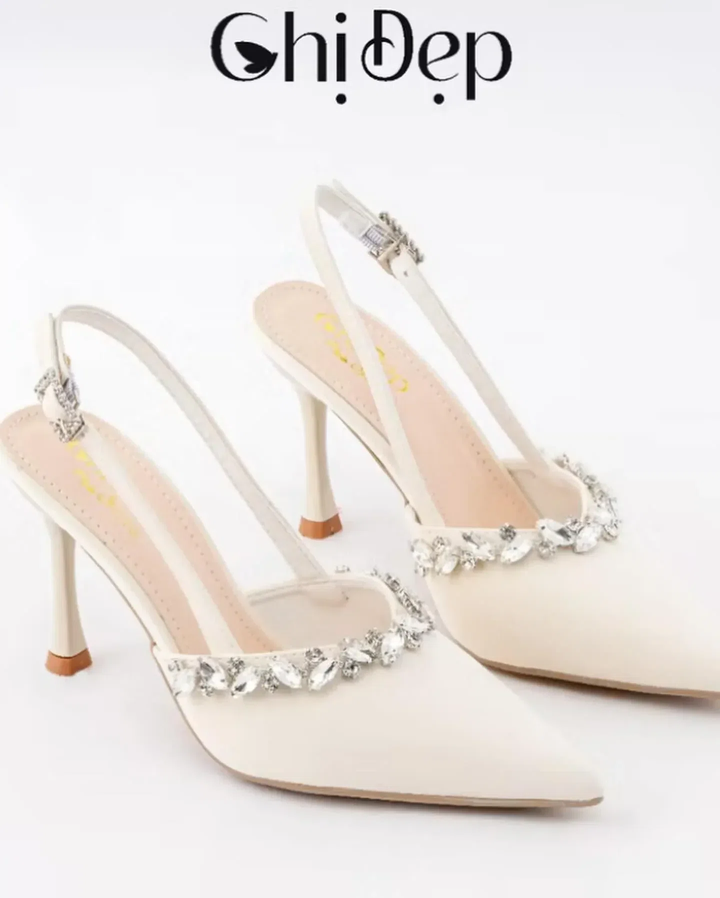 Cao gót trắng đính đá size 38 1