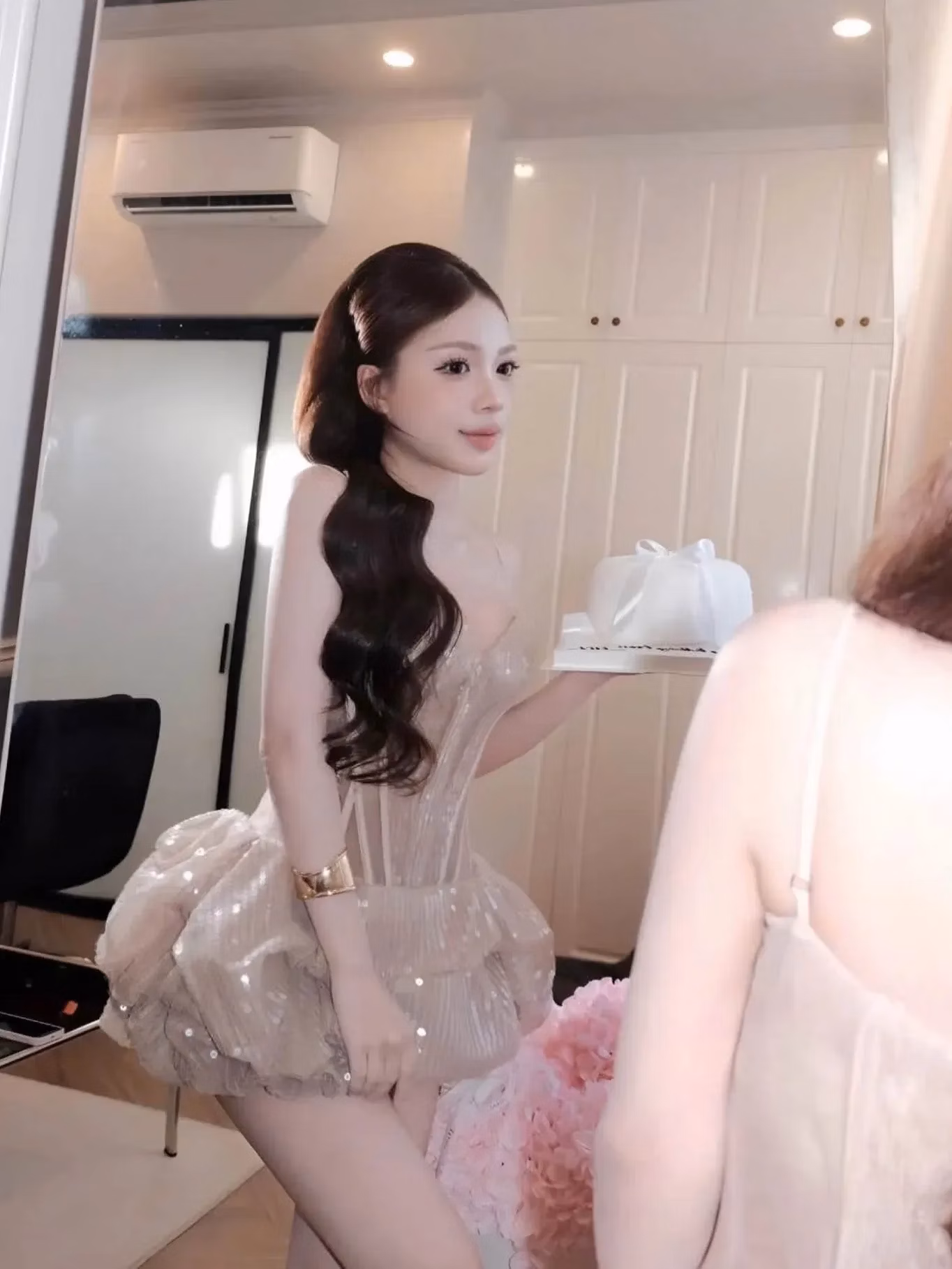 Đầm 2 dây kim sa NÂU Tbb (có HỒNG) @thao_bibii 4